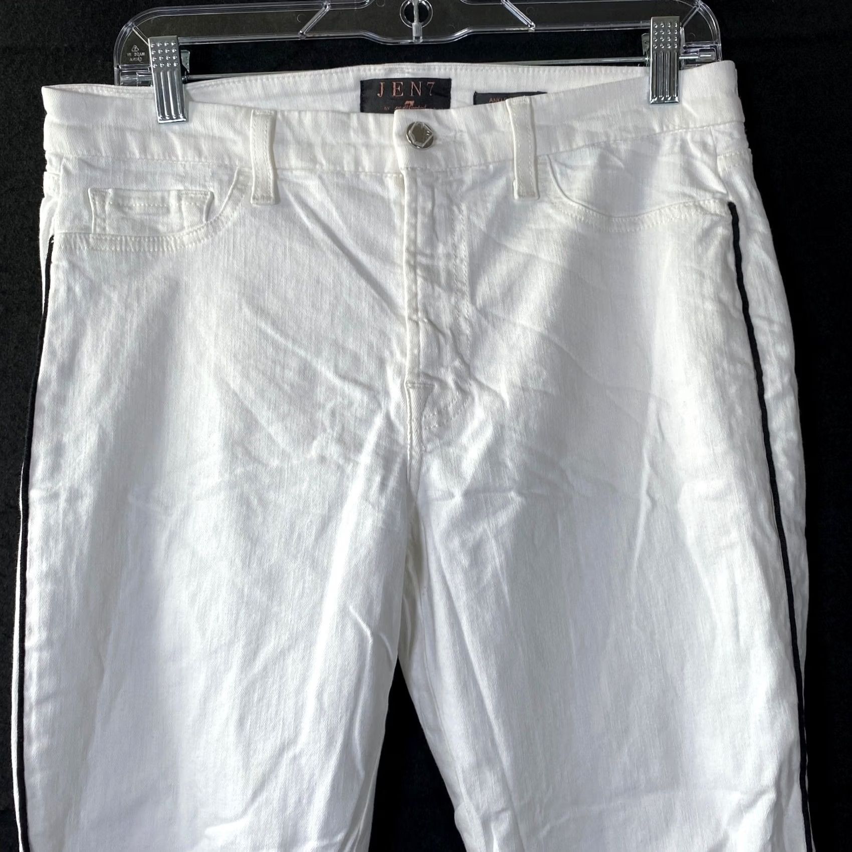 7 For All Mankind 7 For All Mankind Womens Jeans White Denim Ankle Skinny Black Stripe Stretch 10 Size 24" / US 00 / IT 34 - 2 Thumbnail
