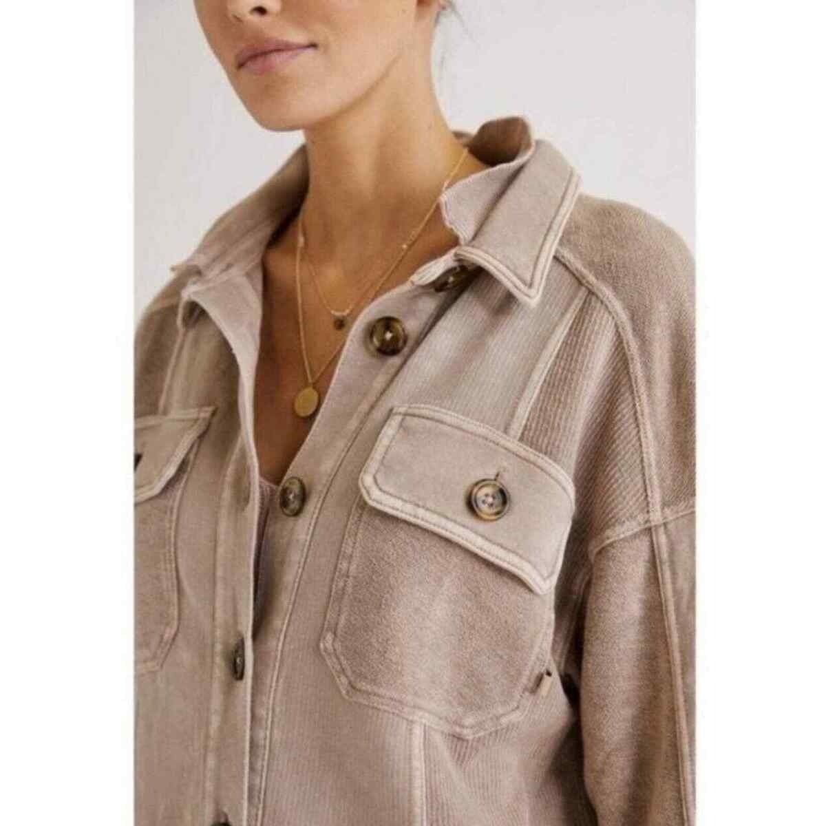 Anthropologie Pilcro Anthropologie Taupe Oversized Shacket Size XL / US 12-14 / IT 48-50 - 3 Thumbnail