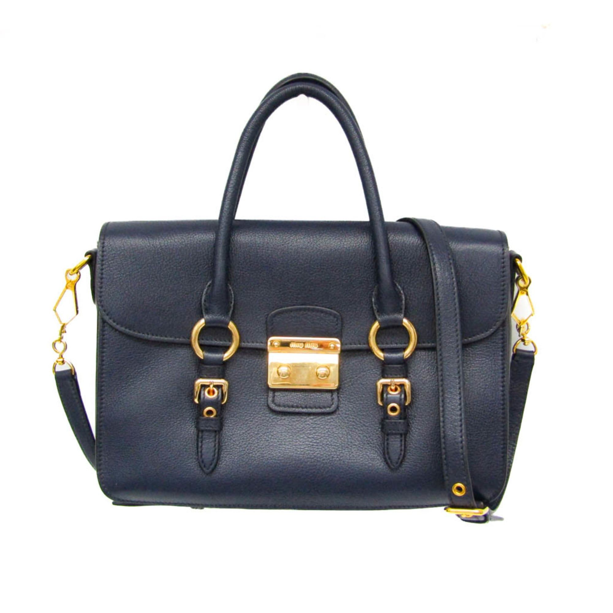 Miu Miu Miu Miu MADRAS Women's Leather Handbag,Shoulder Bag Navy Size ONE SIZE - 1 Thumbnail