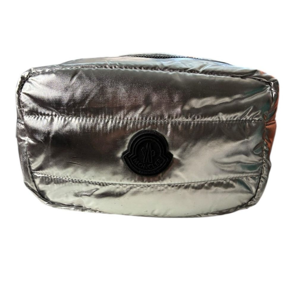 Moncler Quilted Metallic Silver Pouch Cosmetic Travel Case
