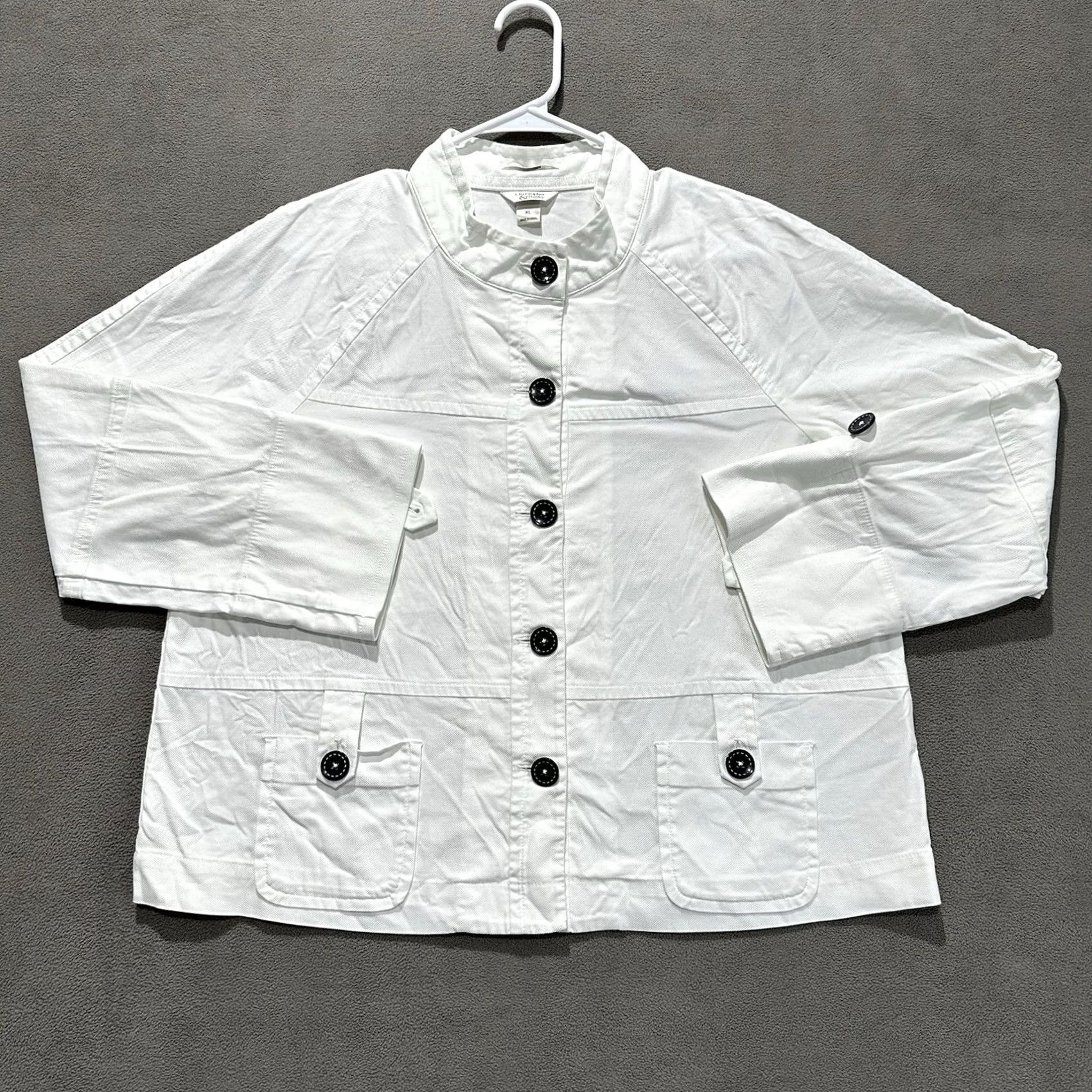 Vintage VINTAGE Christopher & Banks Jacket Women XL White Twill Button Front Chore Lightweight EUC Size XL / US 12-14 / IT 48-50 - 2 Thumbnail