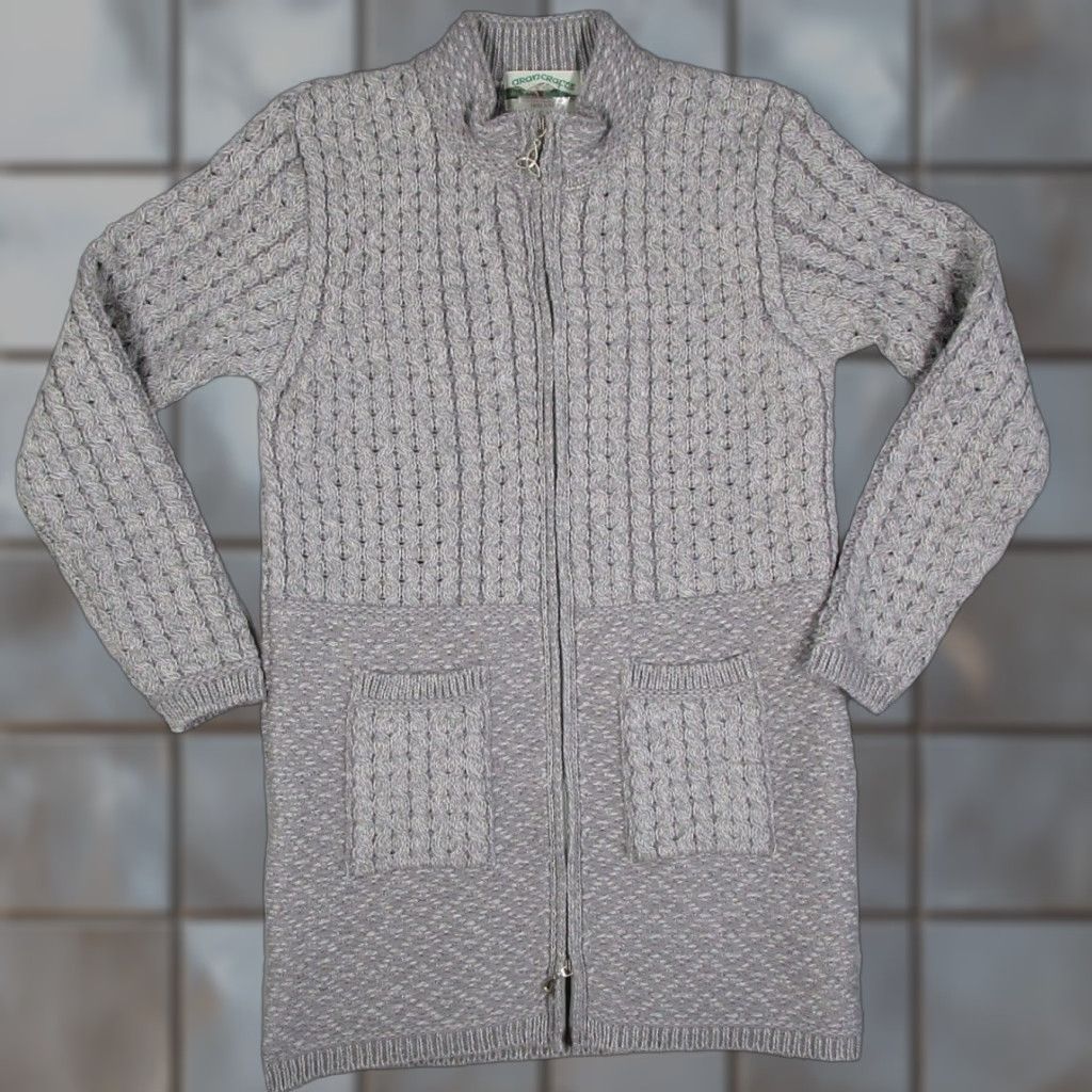 Vintage Aran Crafts Ireland 100% Merino Wool Gray Zip Up Cardigan Sweater Womens Medium Size M / US 6-8 / IT 42-44 - 1 Thumbnail