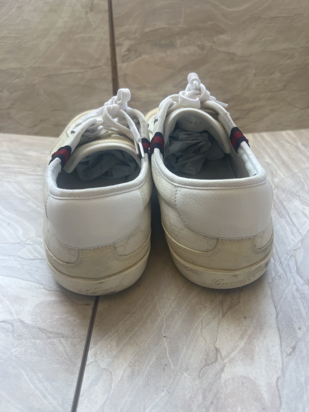 Gucci Authentic GUCCI Men's GG Monogram Canvas & White Suede Size US 11.5 / EU 44-45 - 4 Thumbnail