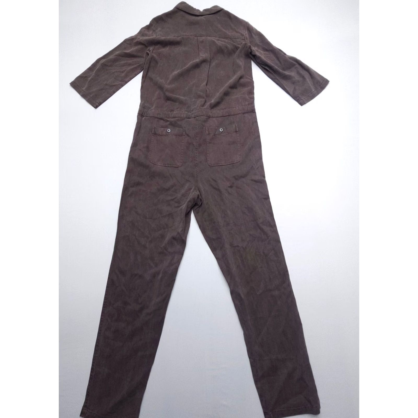 Vintage Sundance Jumpsuit Womens Small Brown Coveralls Twill Lyocell Viscose Roll Tab Sleeve 3/4 Swing Bohemian Hippie Outdoor Casual Travel Pockets Size 28" / US 6 / IT 42 - 4 Thumbnail
