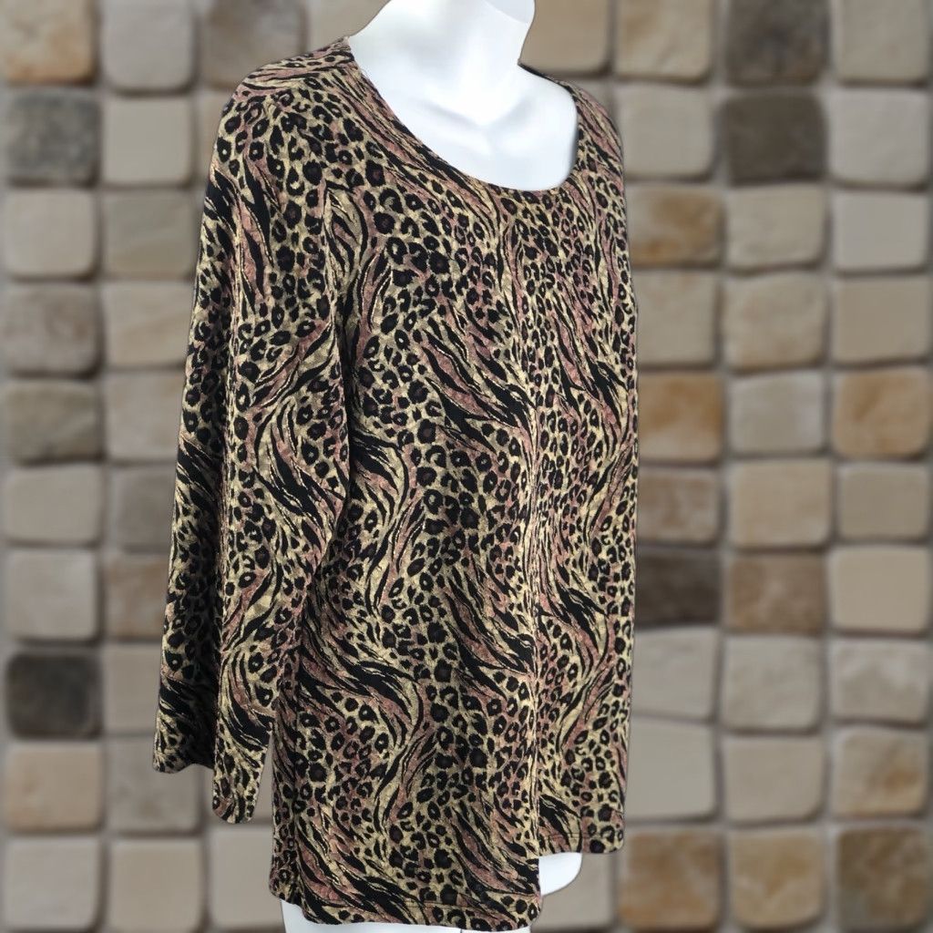 Vintage VINTAGE Britney Black Pullover Top L Leopard 3/4 Sleeve Scoop Neck Stretch Jersey Bohemian 90s Mens Womens Girls Boys Size L / US 10 / IT 46 - 1 Thumbnail