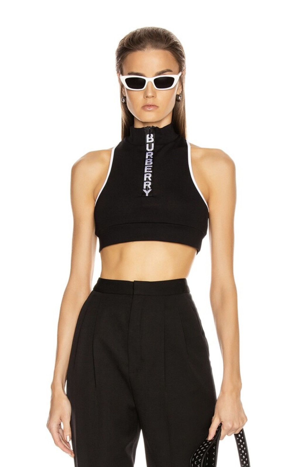 image of Burberry Zip Crop Top Logo Size Xsmall in Black, Women's