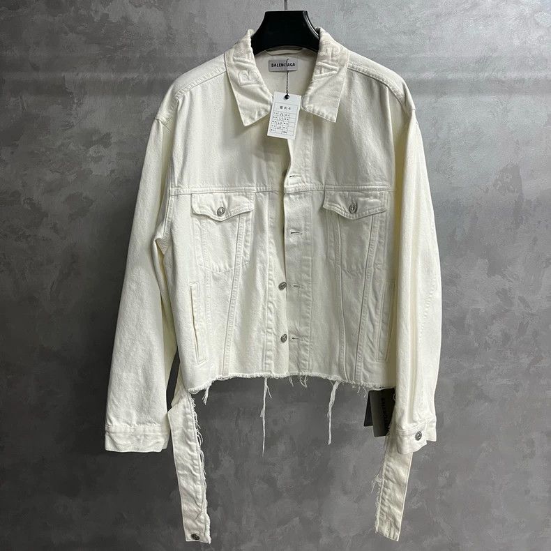 Balenciaga Balenciaga White Denim Jacket with Straps - dmc Size US XS / EU 42 / 0 - 1 Thumbnail