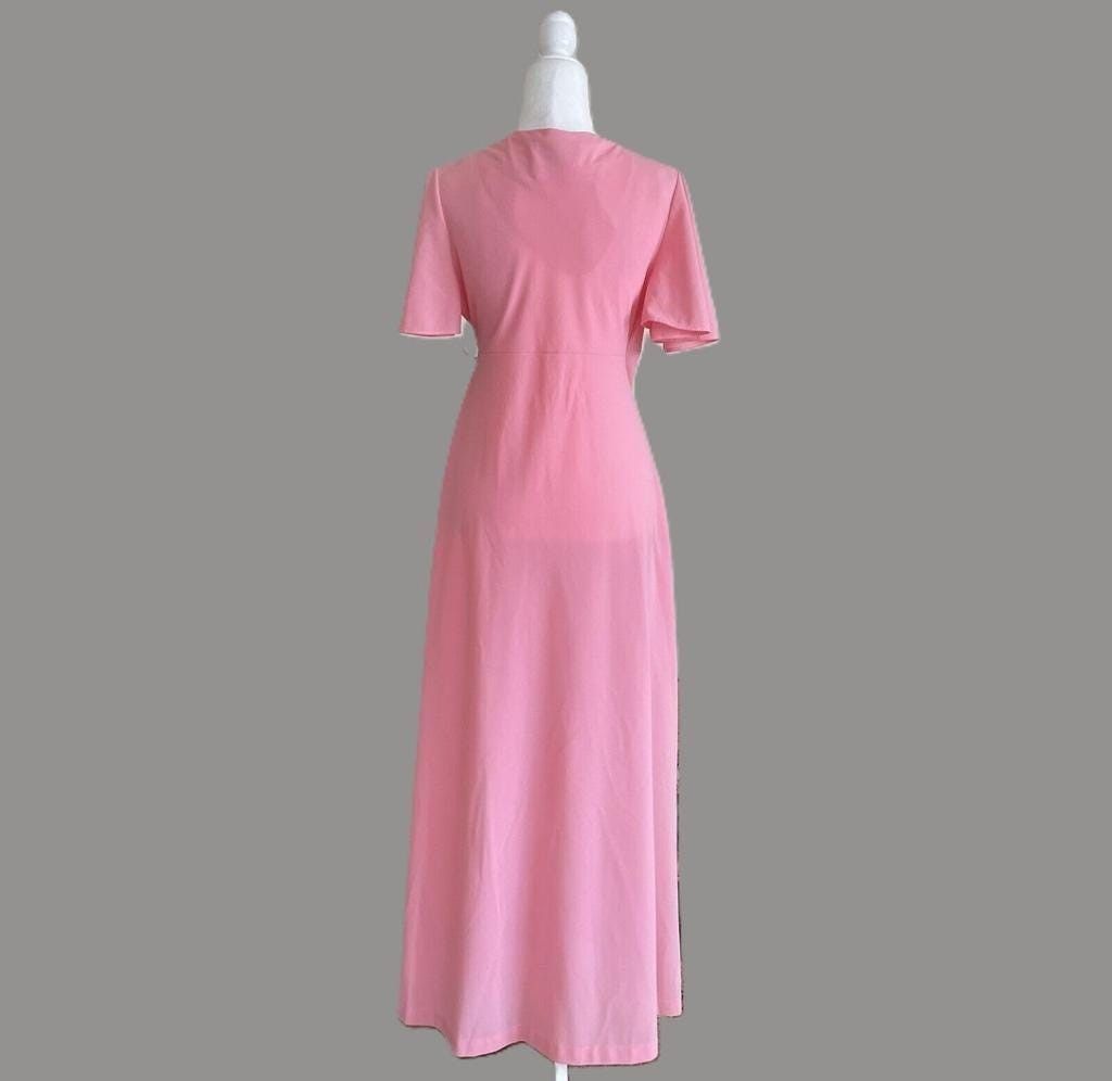 Vintage 60s MCM Pink White Flutter Sleeve Hostess Wrap Dress M Size M / US 6-8 / IT 42-44 - 4 Thumbnail