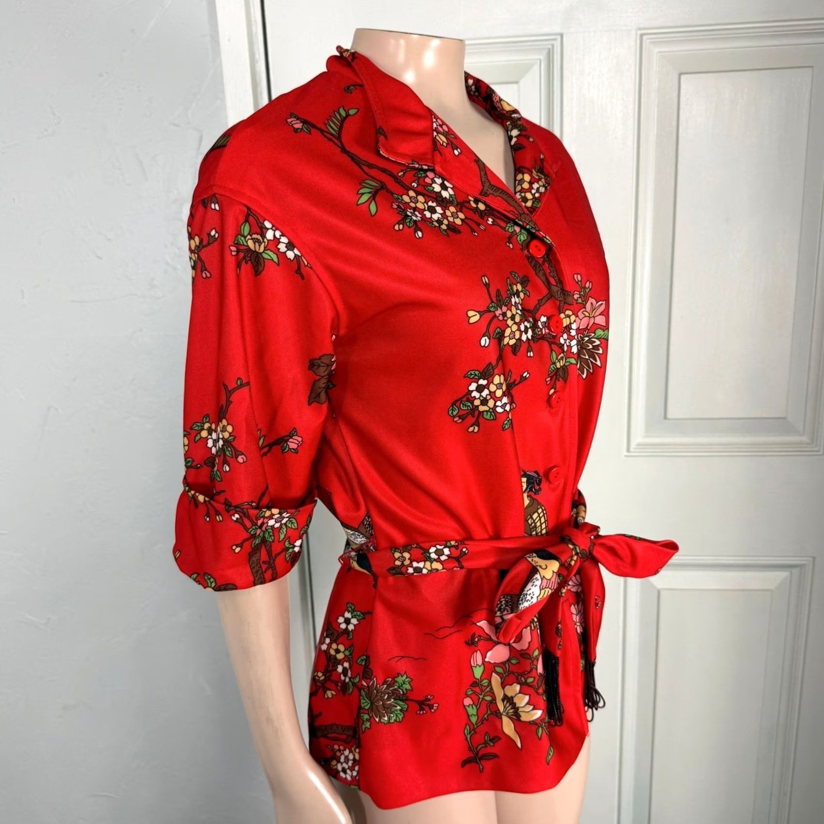 Vintage VINTAGE Leslie Fay Shirt Womens Floral Button Knit 70s Red Long Sleeve Classic Bohemian Yellow? Size S / US 4 / IT 40 - 5 Thumbnail