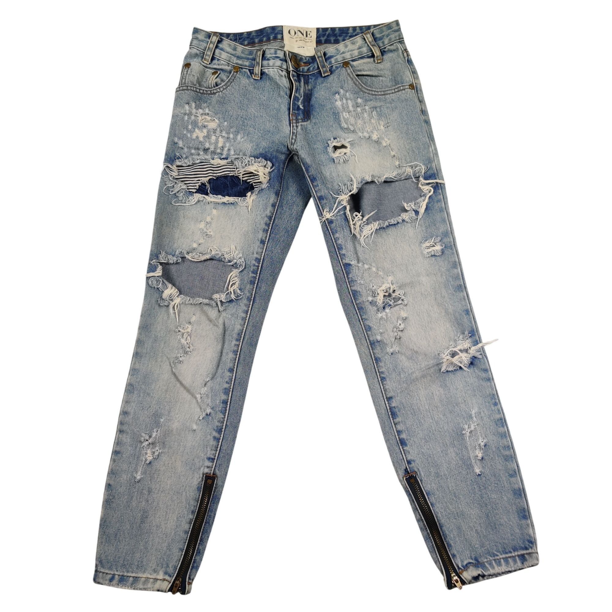 One Teaspoon One teaspoon Trashed Free Birds Jeans 24 Denim Low Rise Skin Size 42" / US 20 - 1 Thumbnail