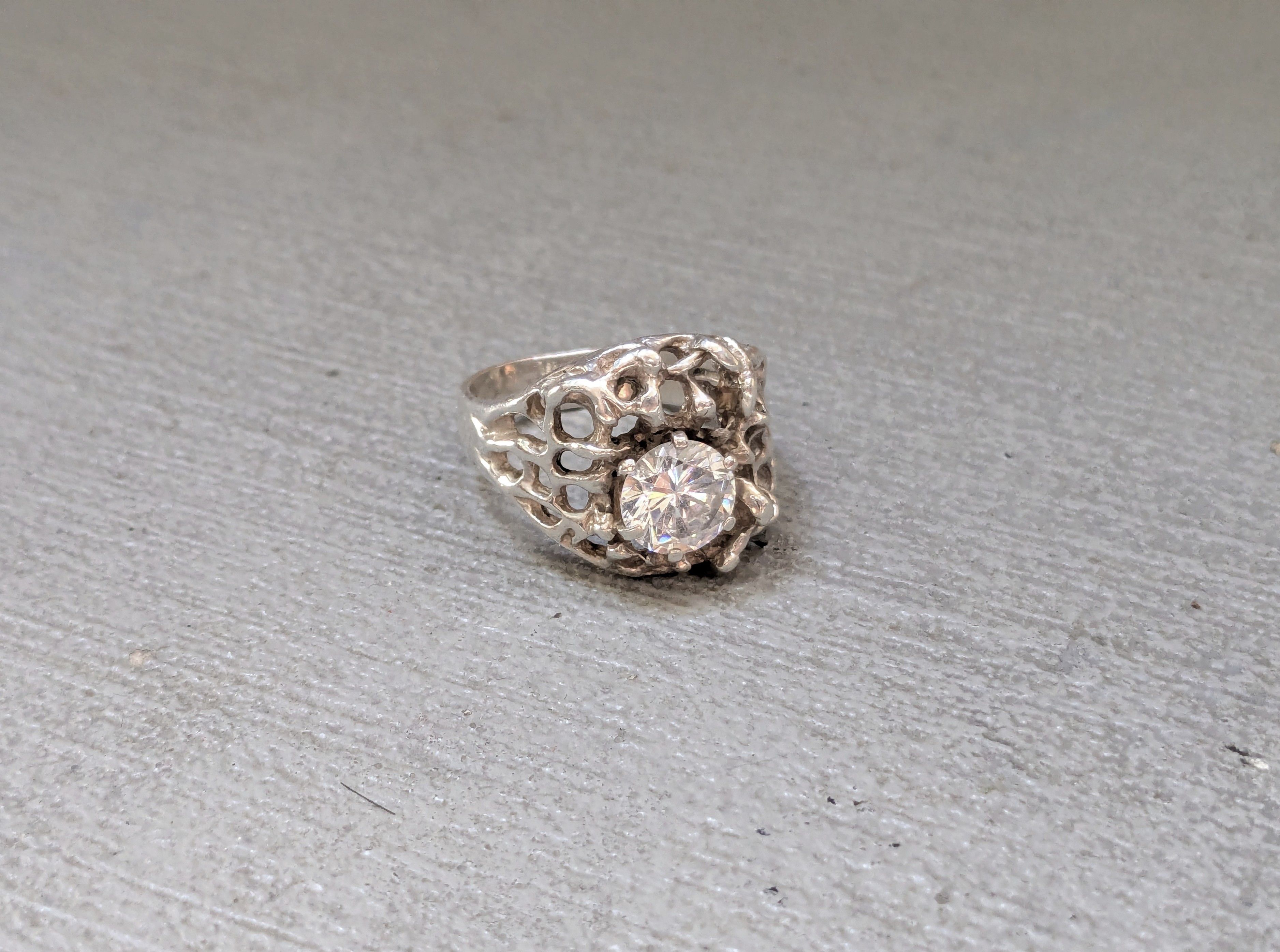 Jewelry x Vintage Sterling Silver Ring Cz Brutalist Modern 10.5, Men's