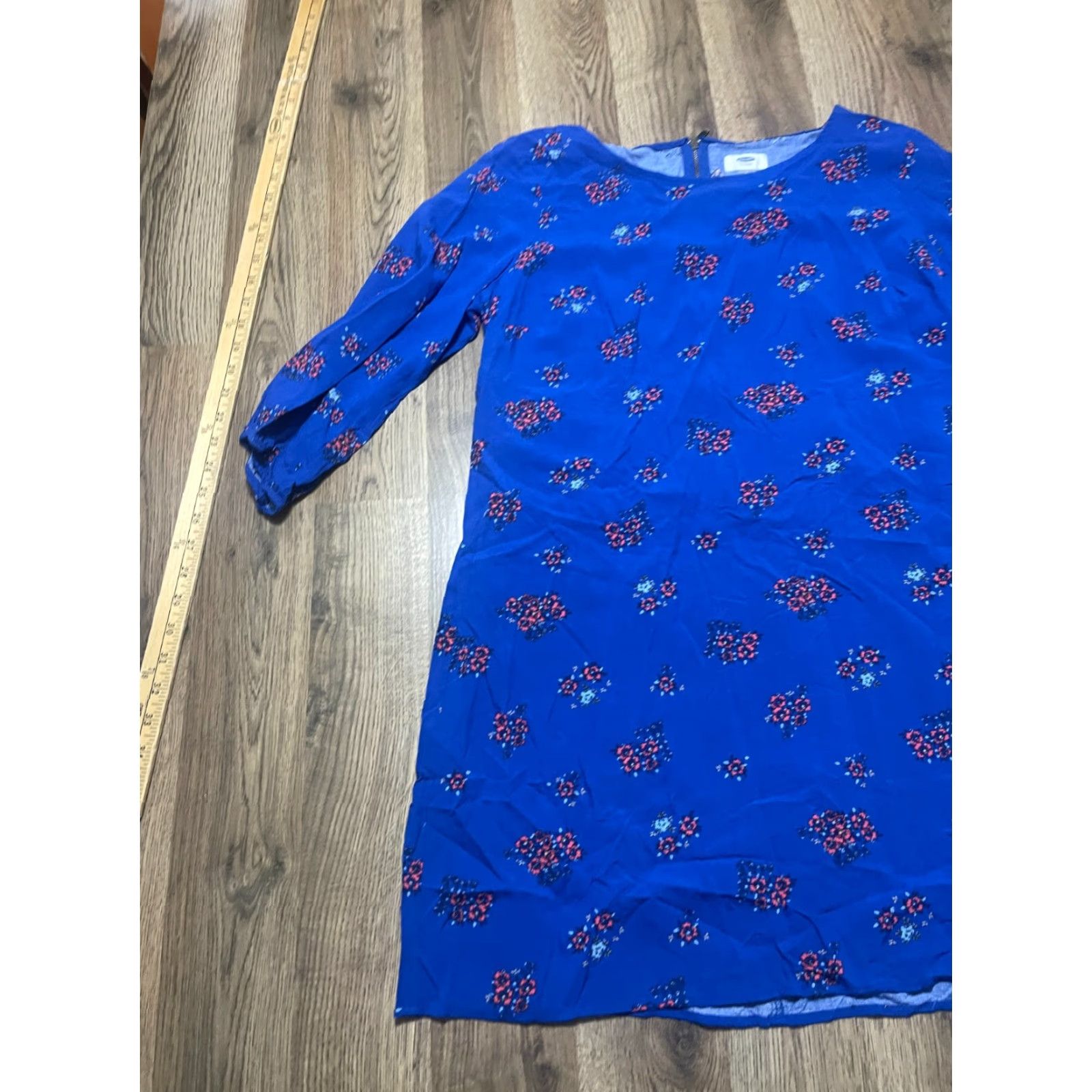 Old Navy Old Navy Dress Women L Back Blue Red Floral 3/4 Sleeve Zip Up Shirt Dress Size L / US 10 / IT 46 - 4 Thumbnail