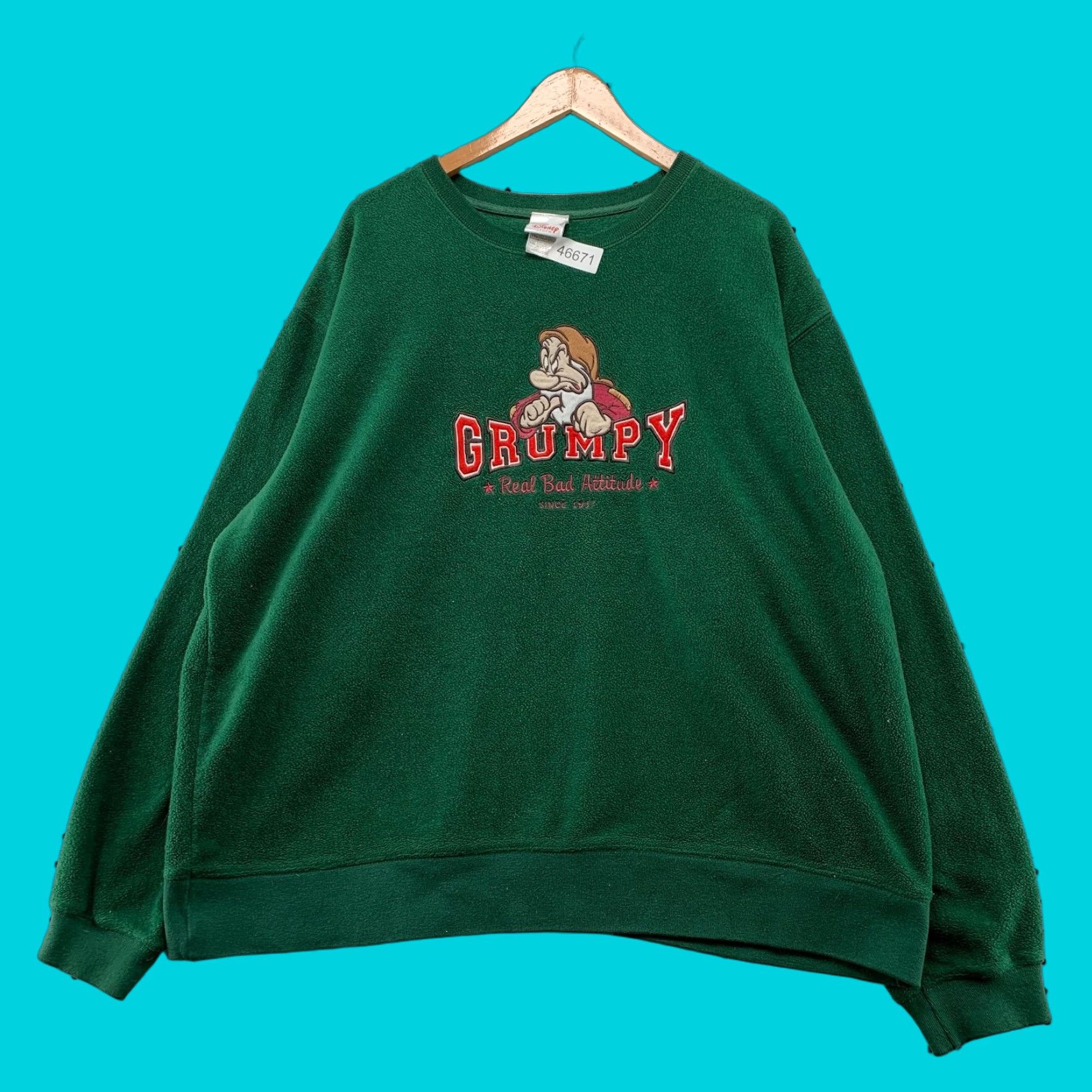 Disney VINTAGE Disney Grumpy Sweatshirt Mens 2XL Green Real Bad Attitude Fleece Size US XXL / EU 58 / 5 - 1 Thumbnail