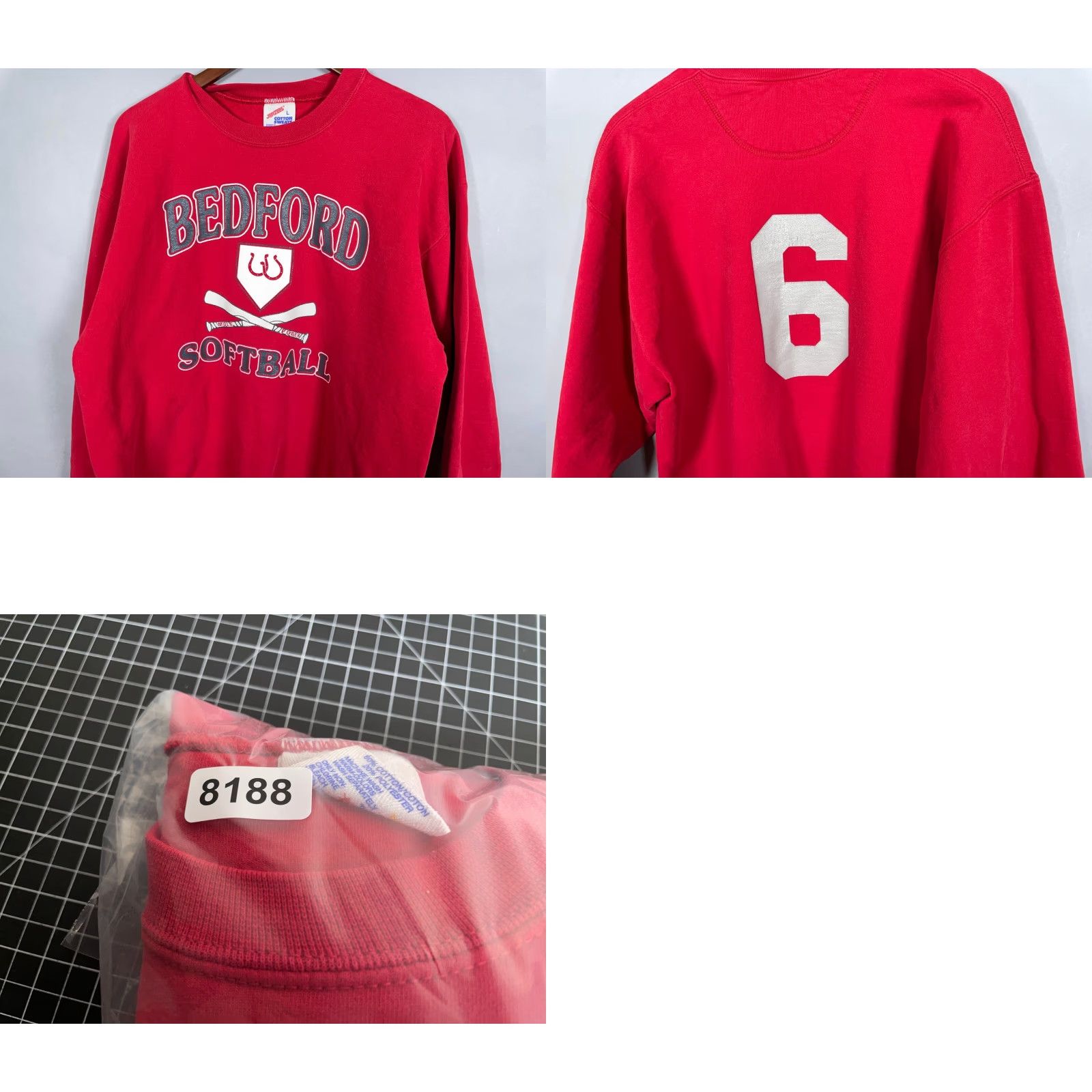 Jerzees VINTAGE Jerzees Bedford Michigan Mules Softball Sweatshirt Adult Large Red Crew Neck Pullover Sweatshirt Graphic Print 90s Sports Men Size US L / EU 52-54 / 3 - 9 Thumbnail