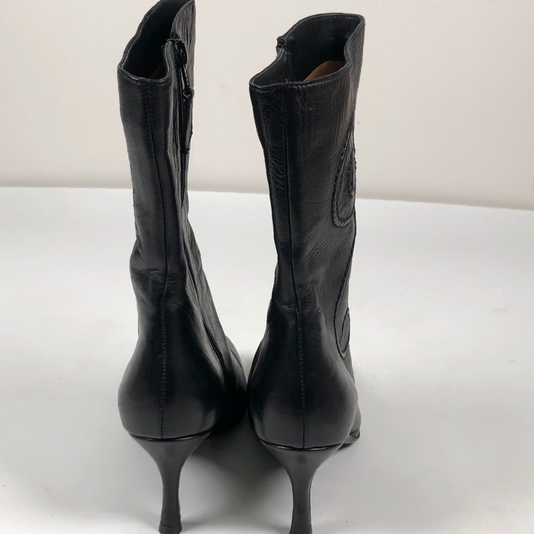 Vintage Botticelli Womens Boots Mid Calf Leather Zip Stiletto Heel 2-2.9in Black Solid M Calf Womens 7 Bootie Size US 7 / IT 37 - 3 Thumbnail