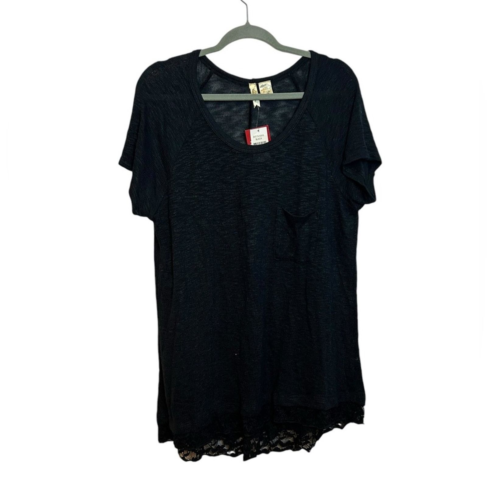 Other Nwt Chenault Lace Trim Black Pocket Tee Size XL / US 12-14 / IT 48-50 - 1 Thumbnail