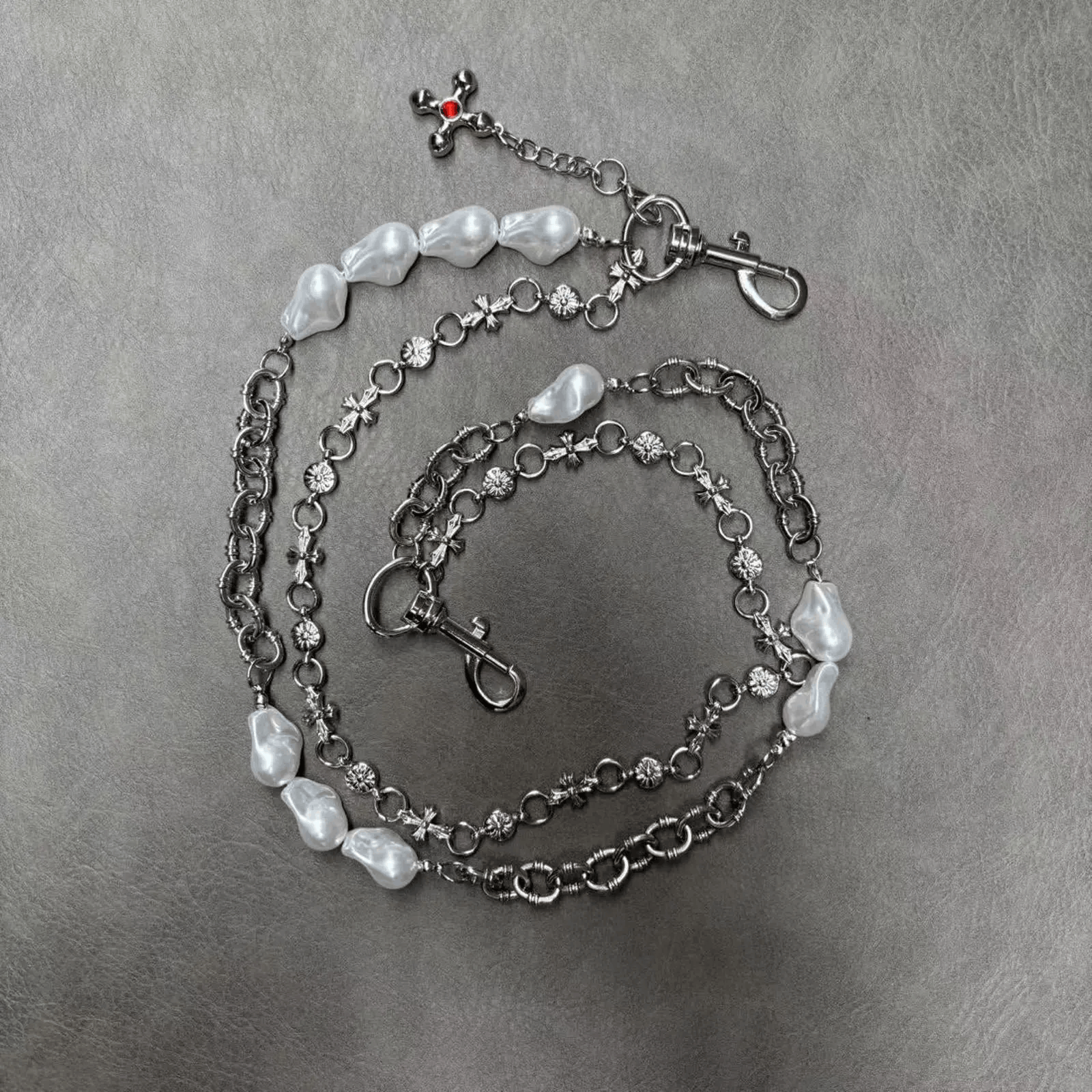 Jewelry Silver Chain with Pearl Accents, Men's Layered Wallet Chain Size ONE SIZE - 5 Thumbnail