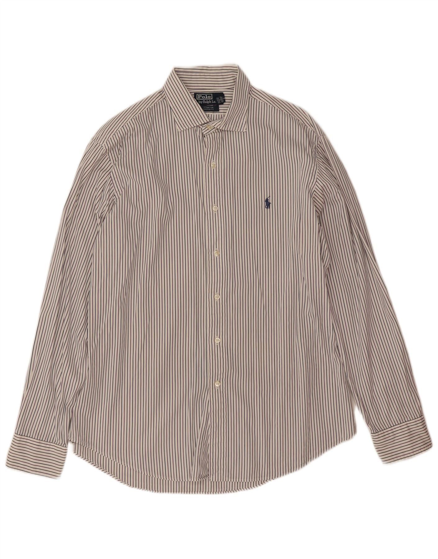 Polo Ralph Lauren Mens Stanton Custom Fit Shirt Large White Pinstripe Size US L / EU 52-54 / 3 - 1 Thumbnail