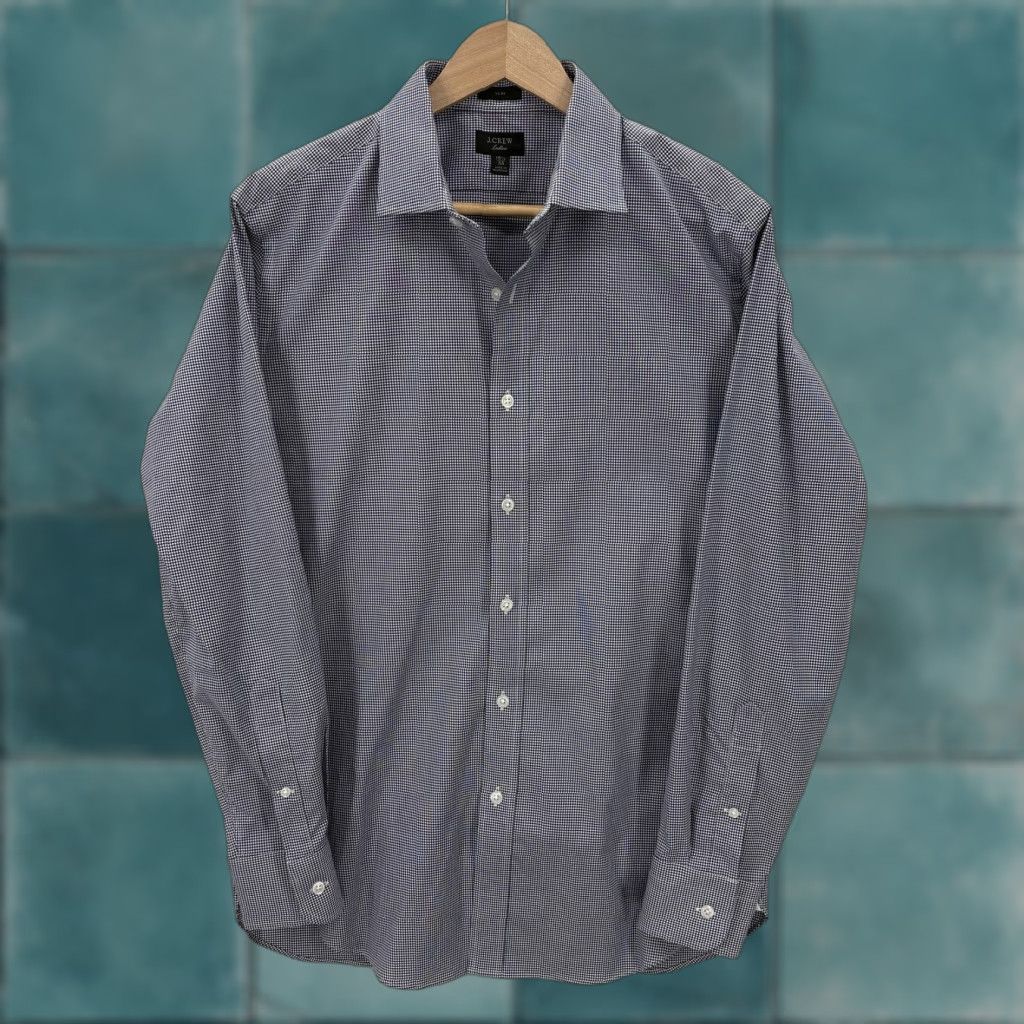 J.Crew J.CREW Ludlow Dress Shirt Mens 15.5 32/33 Blue Gingham Slim Stretch Business Shirt Size 42R - 1 Thumbnail