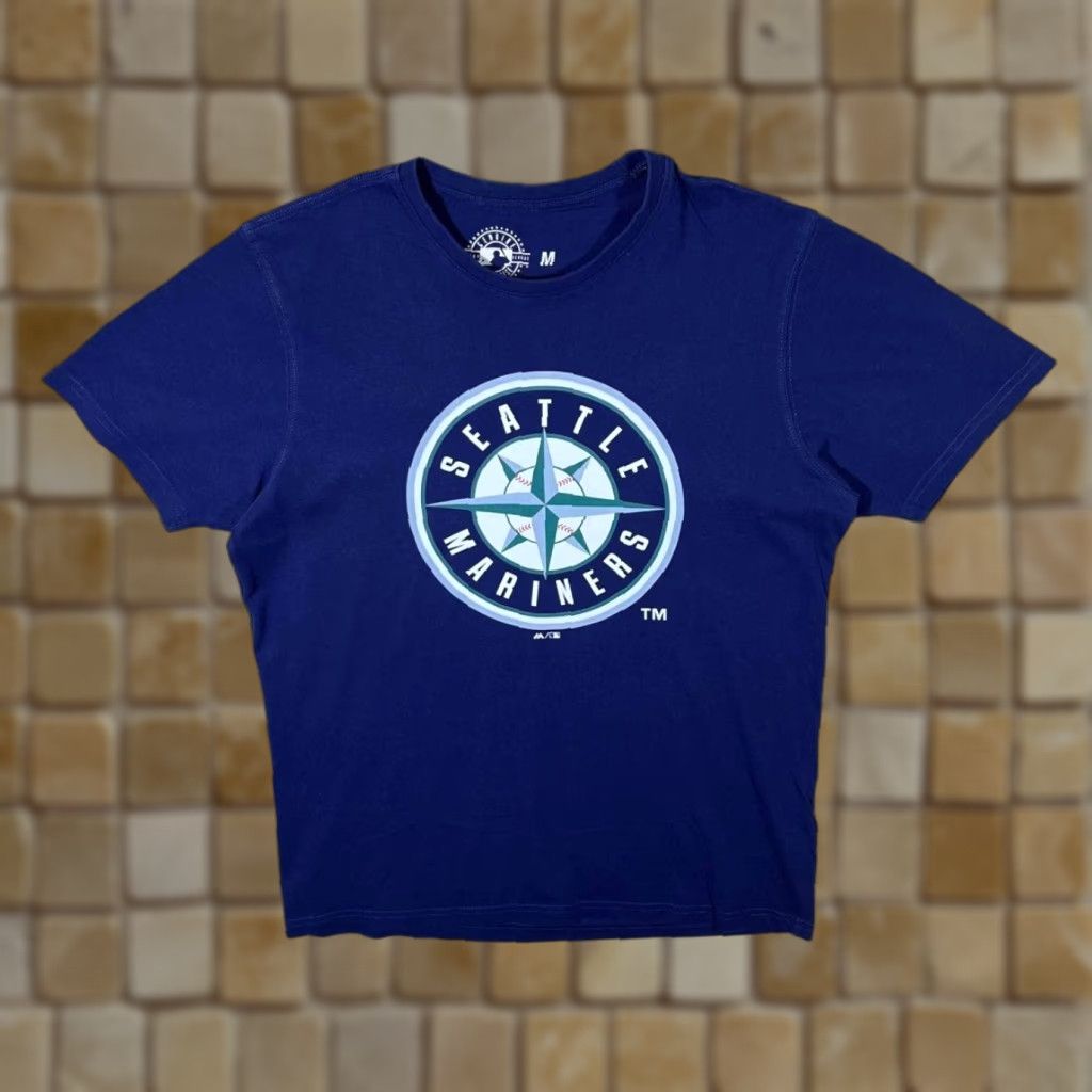 MLB MLB Seattle Mariners Big Logo Spellout Baseball Graphic Navy Blue T-Shirt Medium Mens Shirt Size M Short Sleeve Cotton Logotype Size US M / EU 48-50 / 2 - 1 Thumbnail