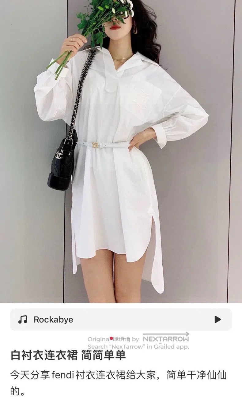 Fendi Fendi Pocket Logo Embroidered White Shirt Dress, Cotton Fa Size 4XL / US 24-26 - 8 Thumbnail