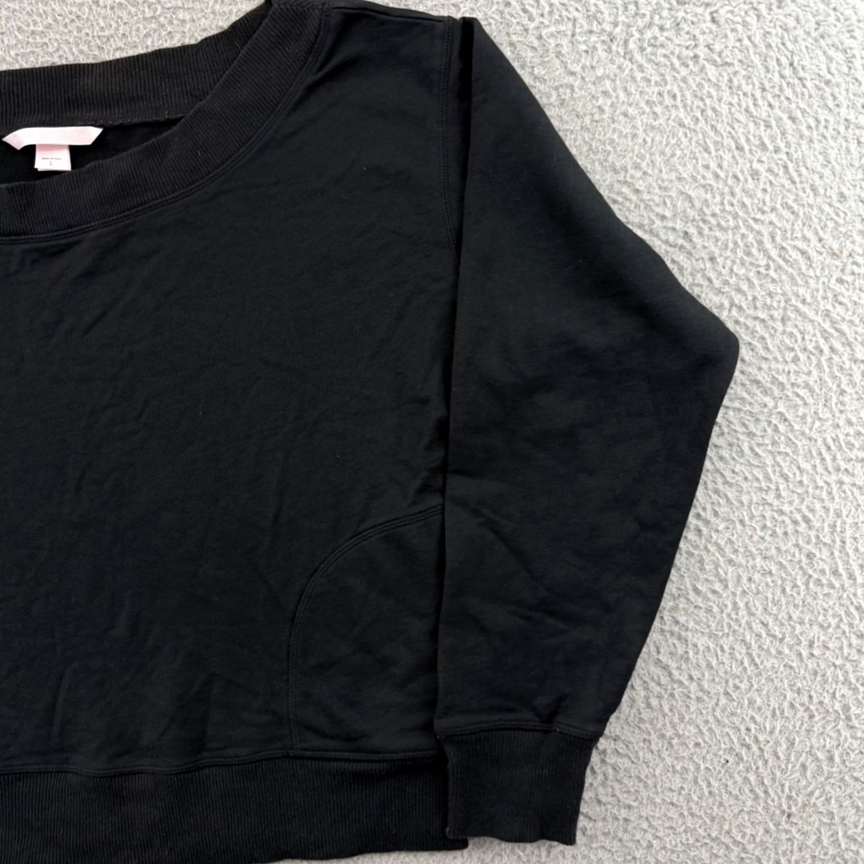 Victoria's Secret Victoria’s Secret PINK Sweatshirt Womens Large Black Cropped Crew Neck Raglan Sleeve Logo Relaxed Fit Pullover Size L / US 10 / IT 46 - 5 Thumbnail