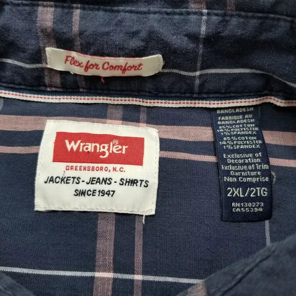 Wrangler Wrangler Shirt Mens XXL Blue Button Up Plaid Long Sleeve Size US XXL / EU 58 / 5 - 4 Thumbnail