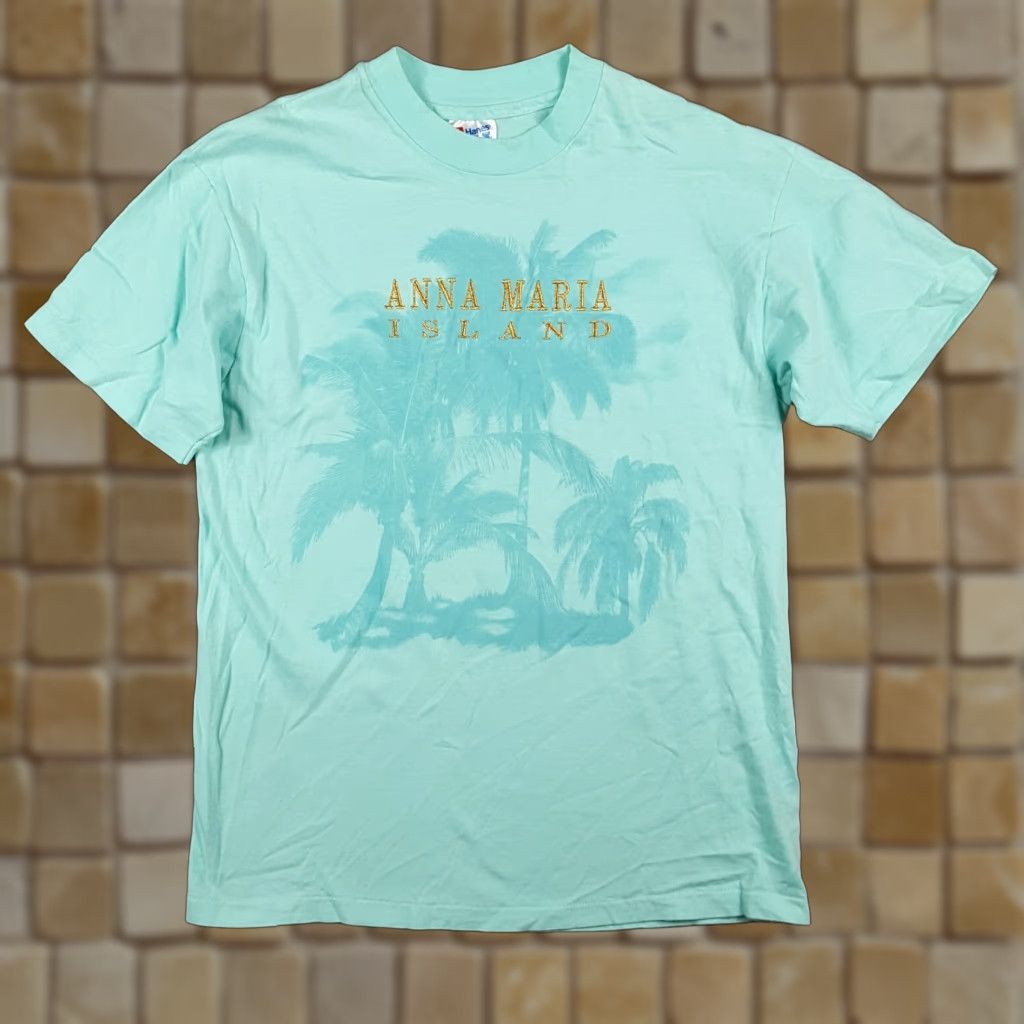 Hanes Vintage Hanes Men's T-Shirt S Blue Tropical Beach 90s 00s Y2K USA Made Crew Neck Short Sleeve Size US S / EU 44-46 / 1 - 1 Thumbnail