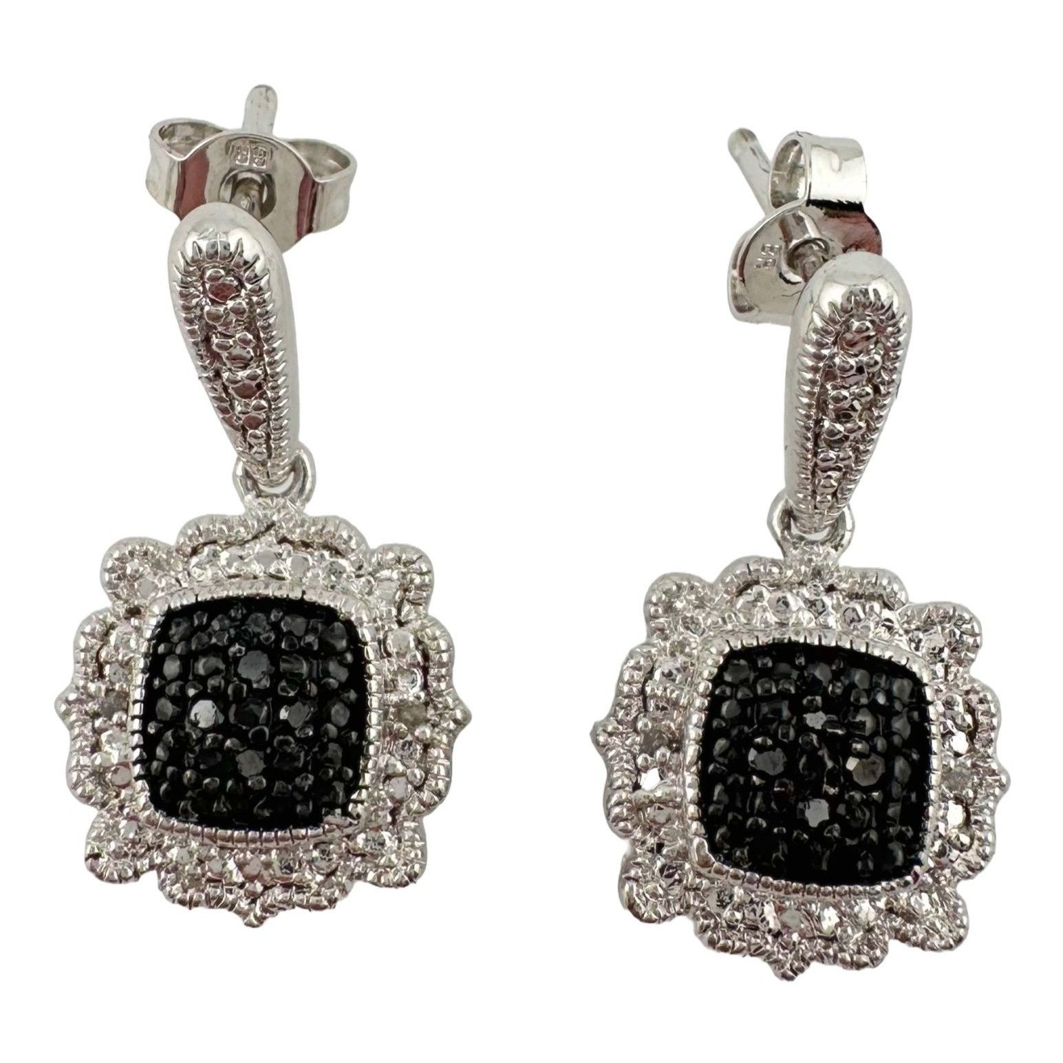 Other Elegant Black and White Diamond Cluster Dangle Earrings Size ONE SIZE - 1 Thumbnail