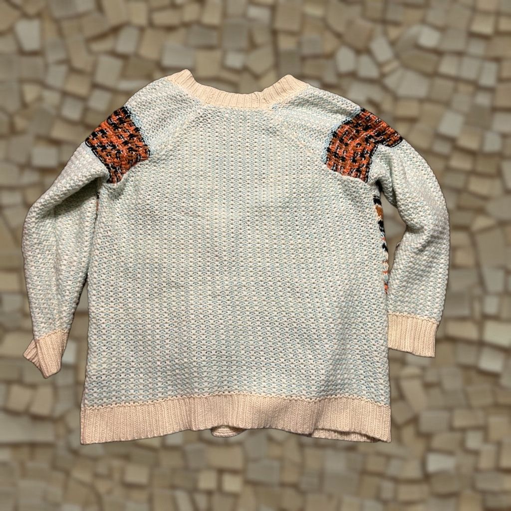 Vintage Tru Cloth Sweater Cardigan, Women's Size M, Ivory Cream Blue, Knit, Long Sleeve, Regular Fit, Solid Pattern, Fall Spring Summer, Women Size M / US 6-8 / IT 42-44 - 1 Thumbnail
