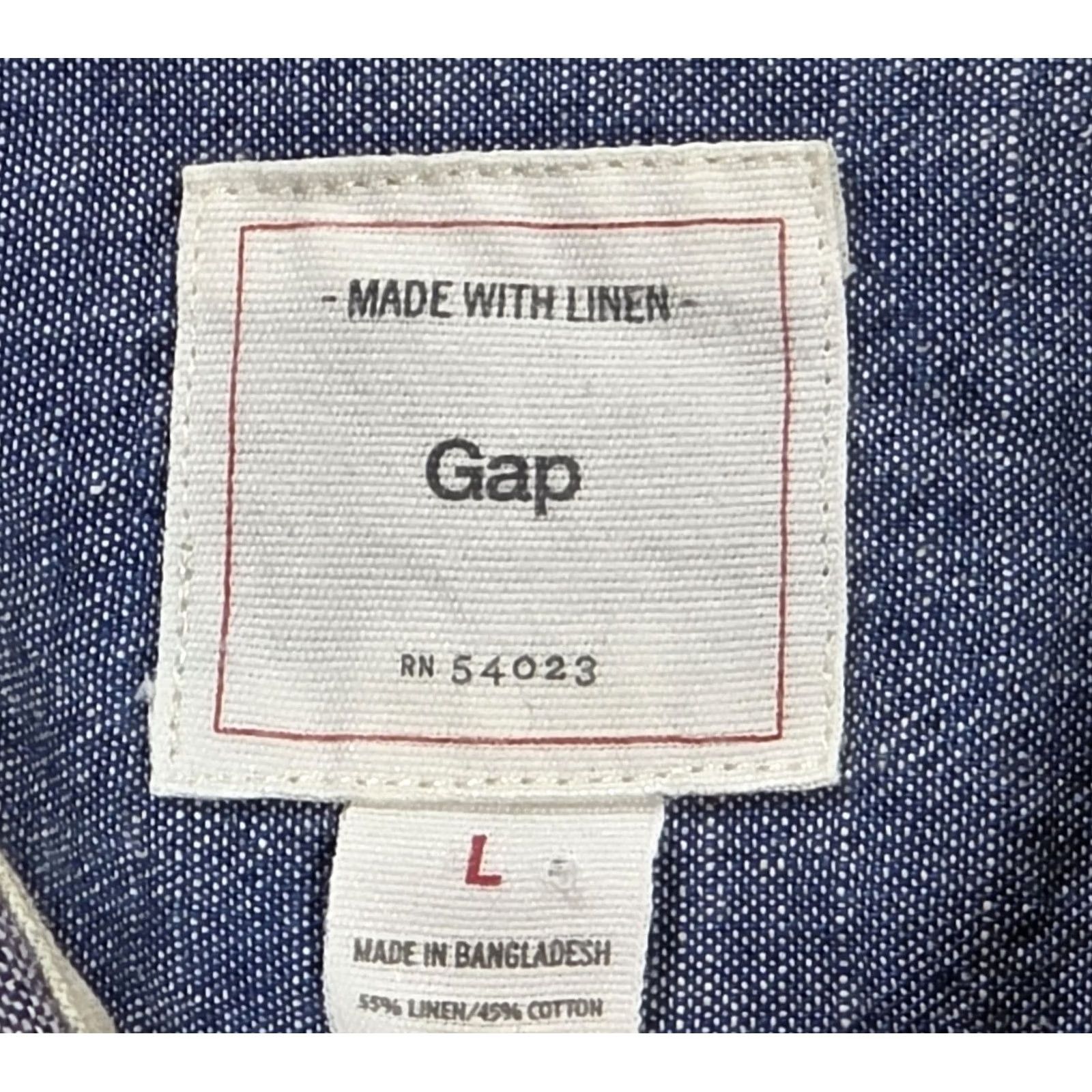 Gap Gap Button-Up Shirt Linen Blend Long Sleeve Blue White Check Gingham (L) Mens Casual Shirt Size US L / EU 52-54 / 3 - 7 Thumbnail