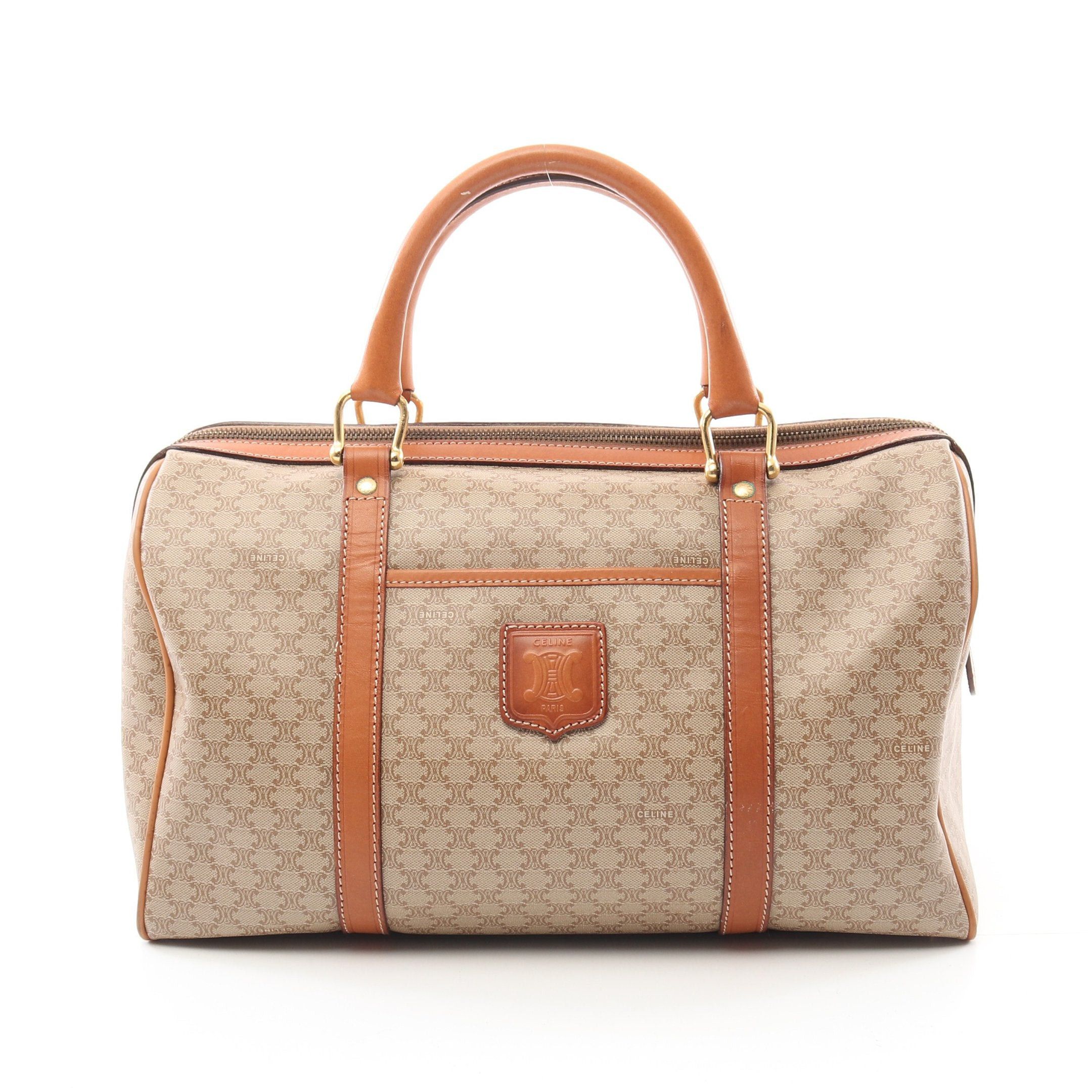Celine Macadam Handbag Mini Boston Bag Leather Beige in Neutrals, Women's