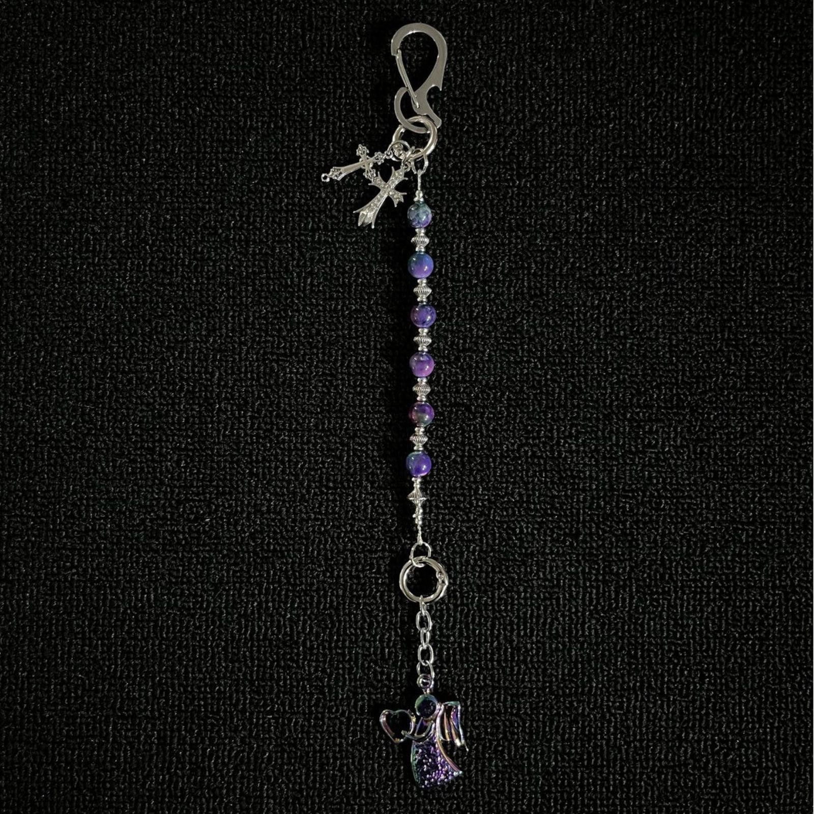 Jewelry Purple and Blue Beaded Angel Keychain Charm Size ONE SIZE - 3 Thumbnail