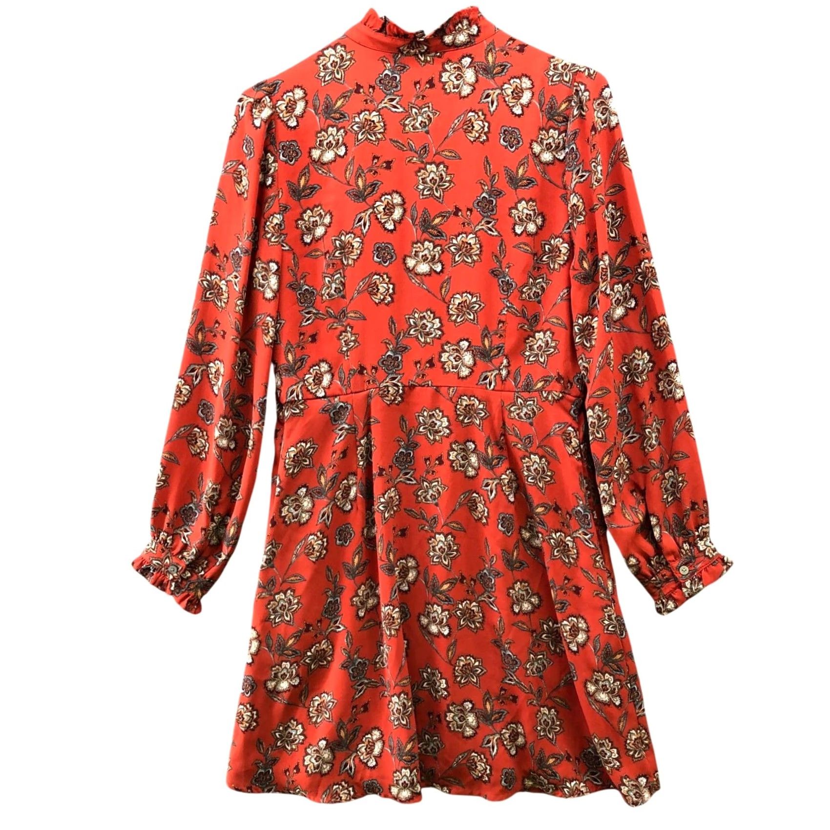 Loft LOFT Long Sleeve Mini Dress 4P Rust Orange A-Line Floral Ruffle Collar Chiffon Dress Womens 4P Petite VINTAGE? No Size S / US 4 / IT 40 - 2 Thumbnail