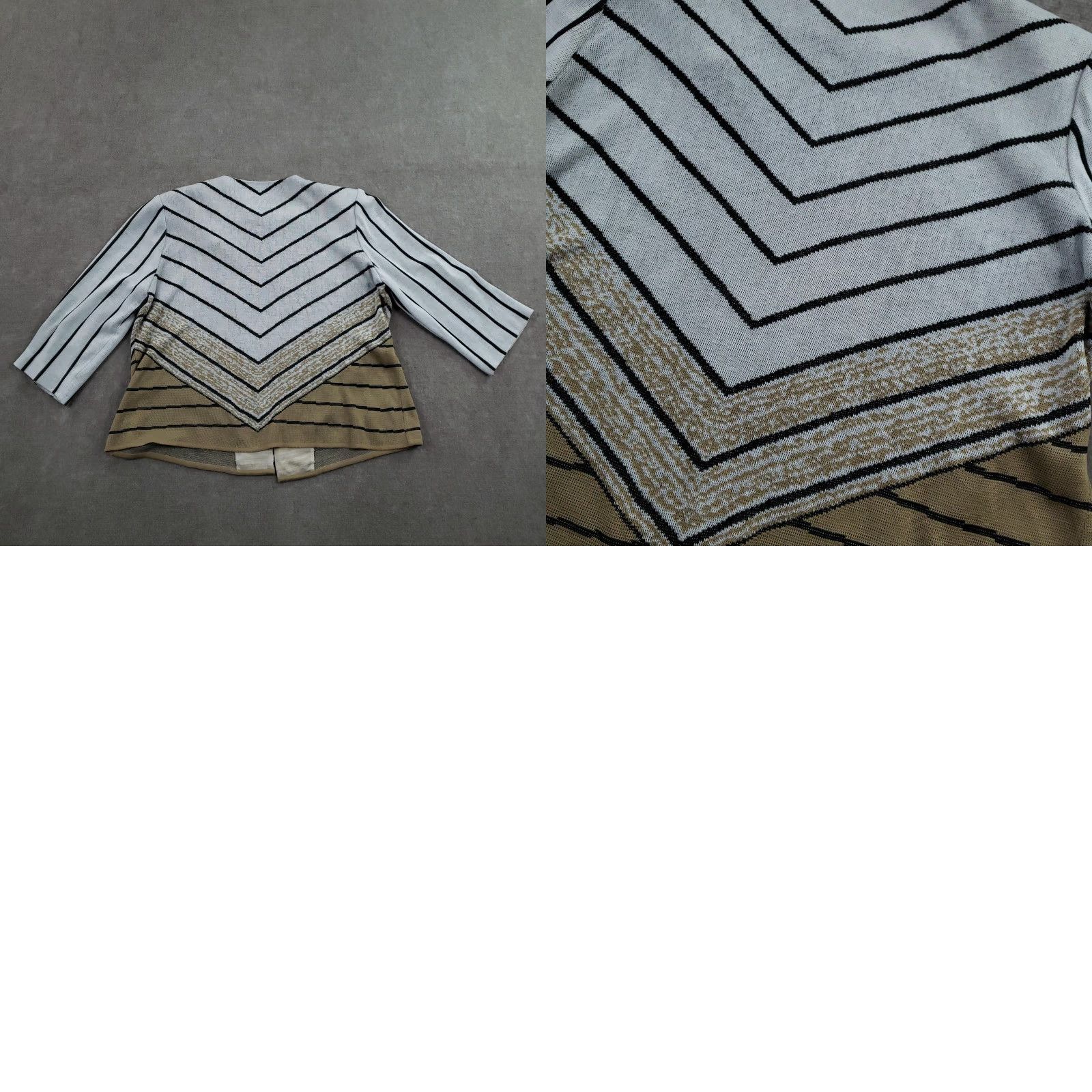 Vintage Ming Wang Cardigan Sweater Womens Large White Stripe Open Front Knit 3/4 Sleeve Size L / US 10 / IT 46 - 8 Thumbnail