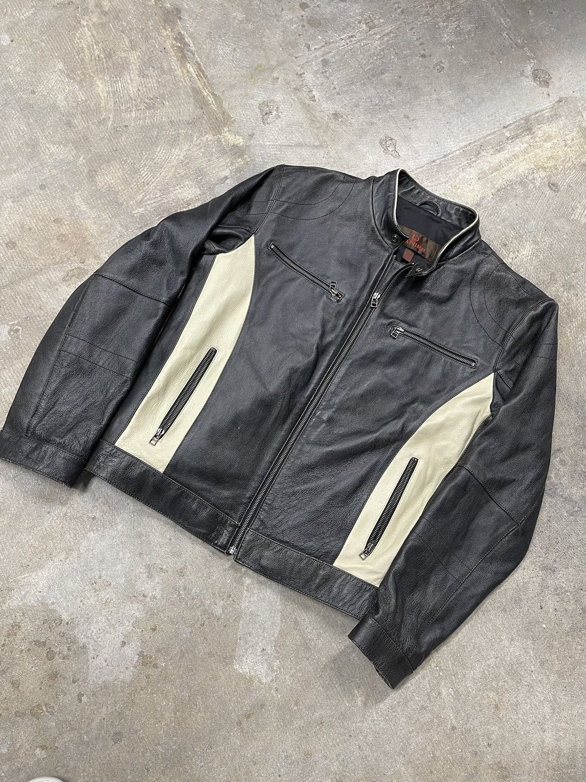 image of Vintage Danier Two Tone Genuine Leather Moto Style Jacket in Black, Men's (Size Large)
