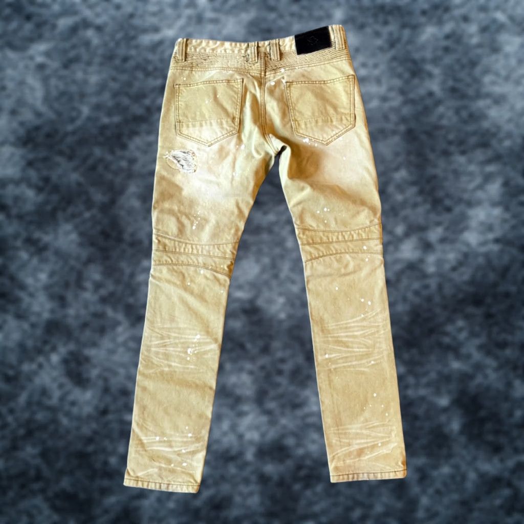 Vintage Smoke Rise Jeans Distressed Slim Fit 34 x 33.5 Men Denim Cotton Zipper 5-Pocket Tan Yellow Shirt? Size US 34 / EU 50 - 1 Thumbnail
