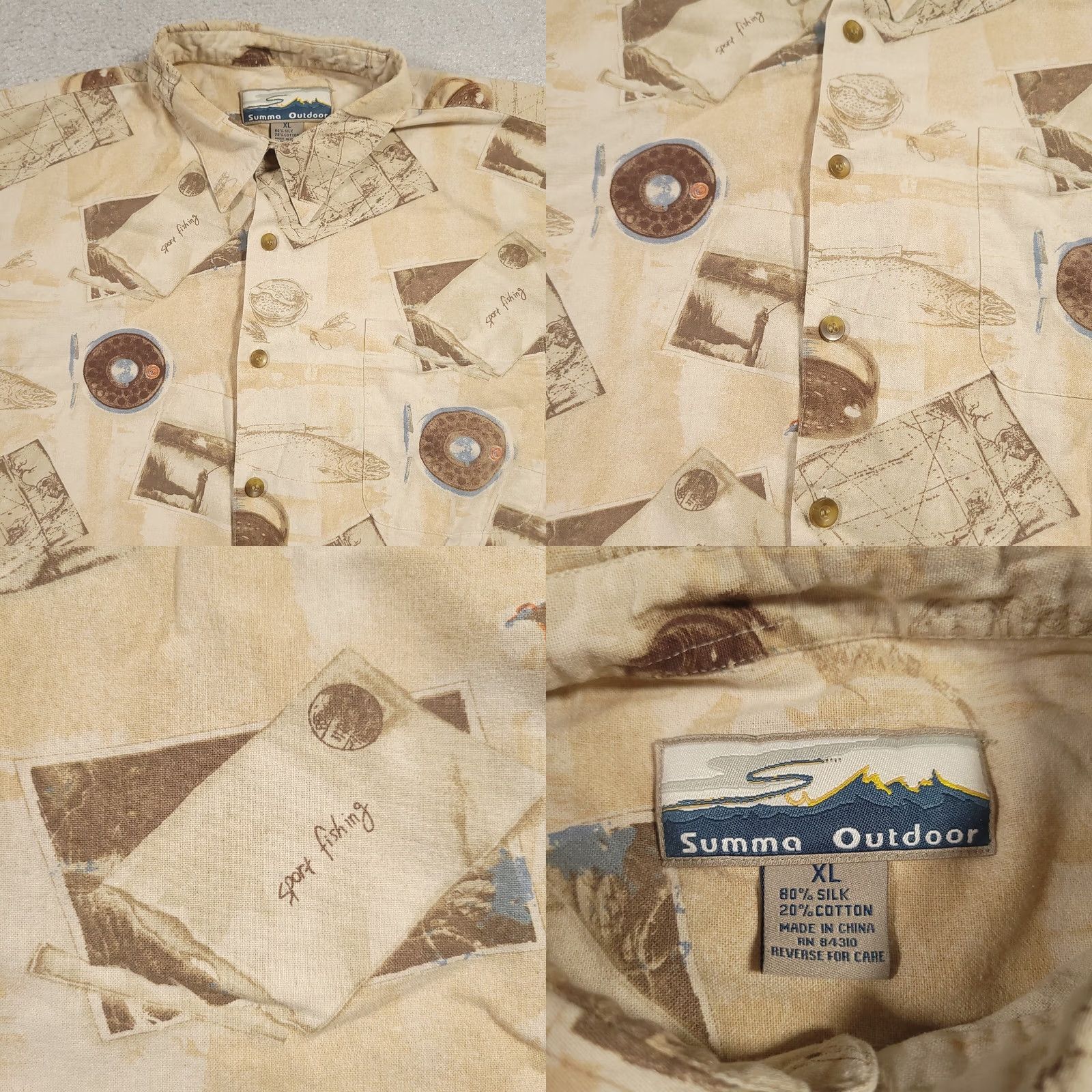 Vintage Summa Shirt Mens XL Silk Blend Hawaiian Beach Aloha Short Sleeve Button-Up Collared Beach Theme Beige" Size US XL / EU 56 / 4 - 8 Thumbnail
