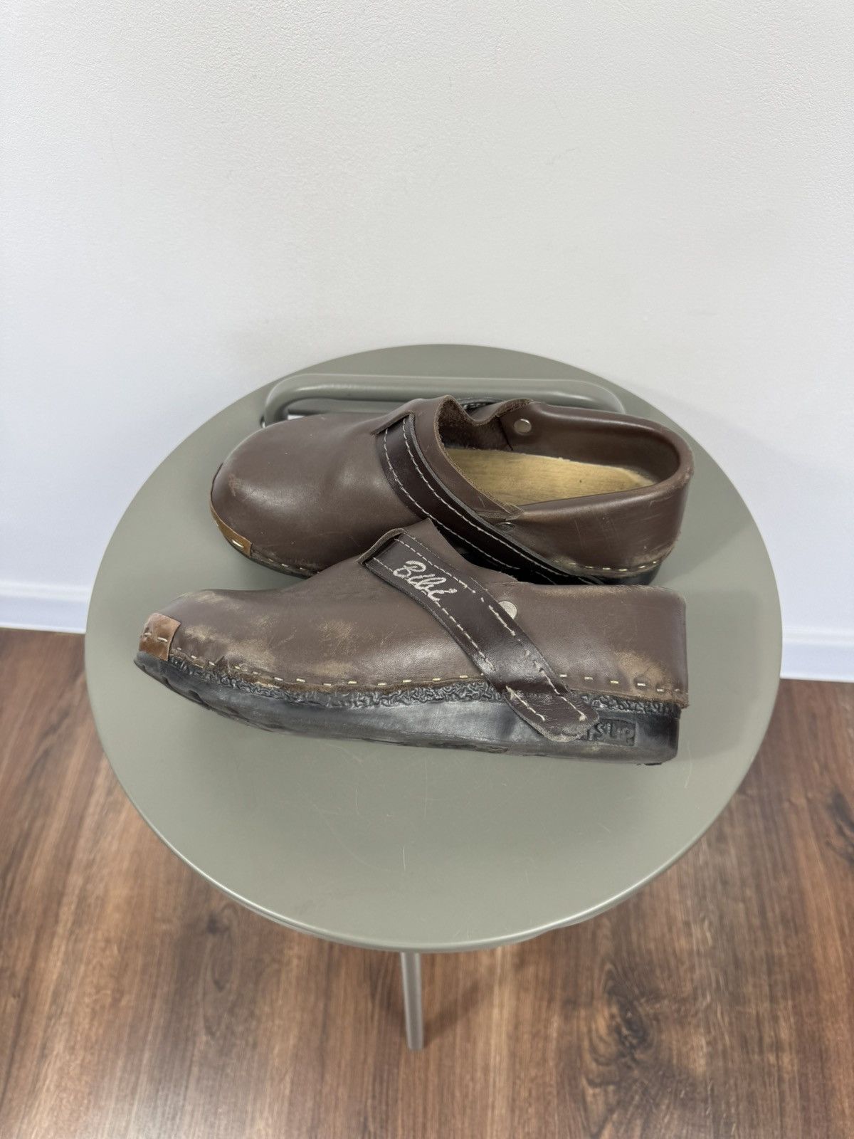 Other Vintage Brown Leather Clogs Wooden Sole Slip On Shoes EU 38 Size US 7 / IT 37 - 4 Thumbnail