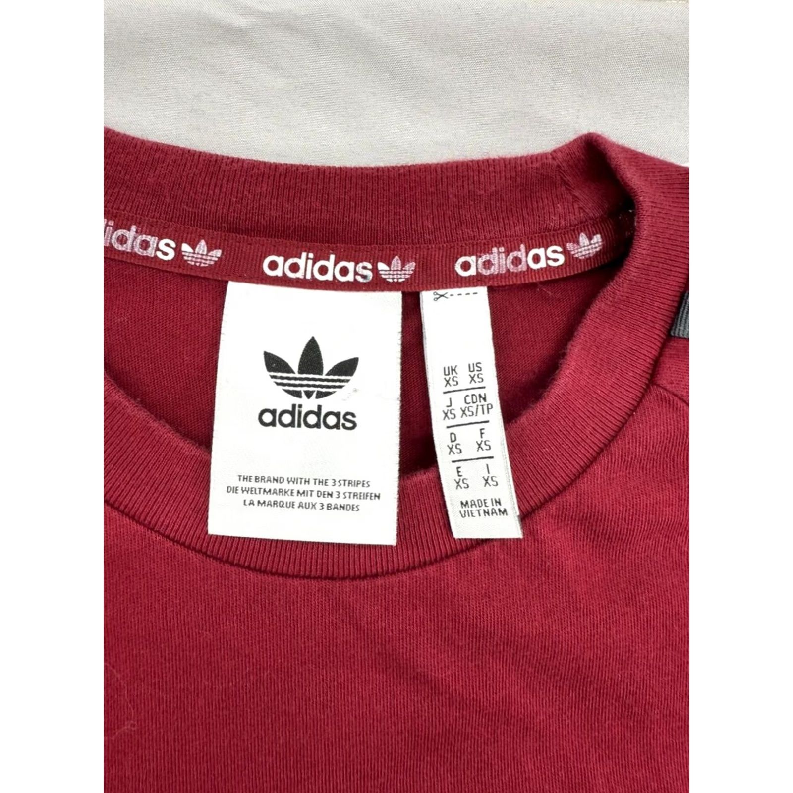 Adidas Adidas Originals T-Shirt Men XS Burgundy 3-Stripes Stripe Cotton Short Sleeve Crew Neck Jersey Relaxed Fit Size US XS / EU 42 / 0 - 3 Thumbnail