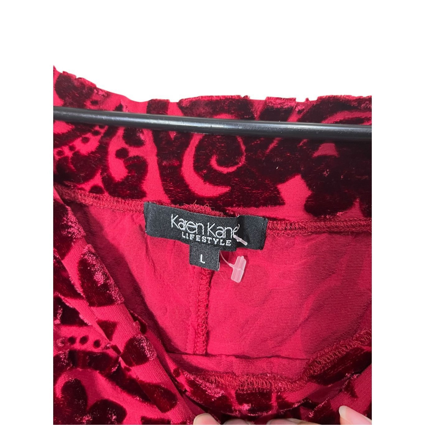 Other Vintage Karen Kane 90s Red Velvet Short Sleeve Top Size L Size L / US 10 / IT 46 - 3 Thumbnail