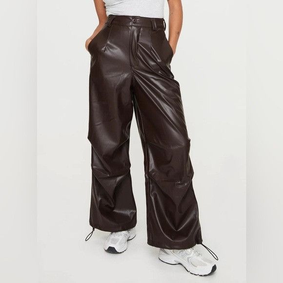 PRINCESS POLLY NWT Princess Polly ORNELLA FAUX LEATHER PANTS BROWN Size 26" / US 2 / IT 38 - 1 Thumbnail