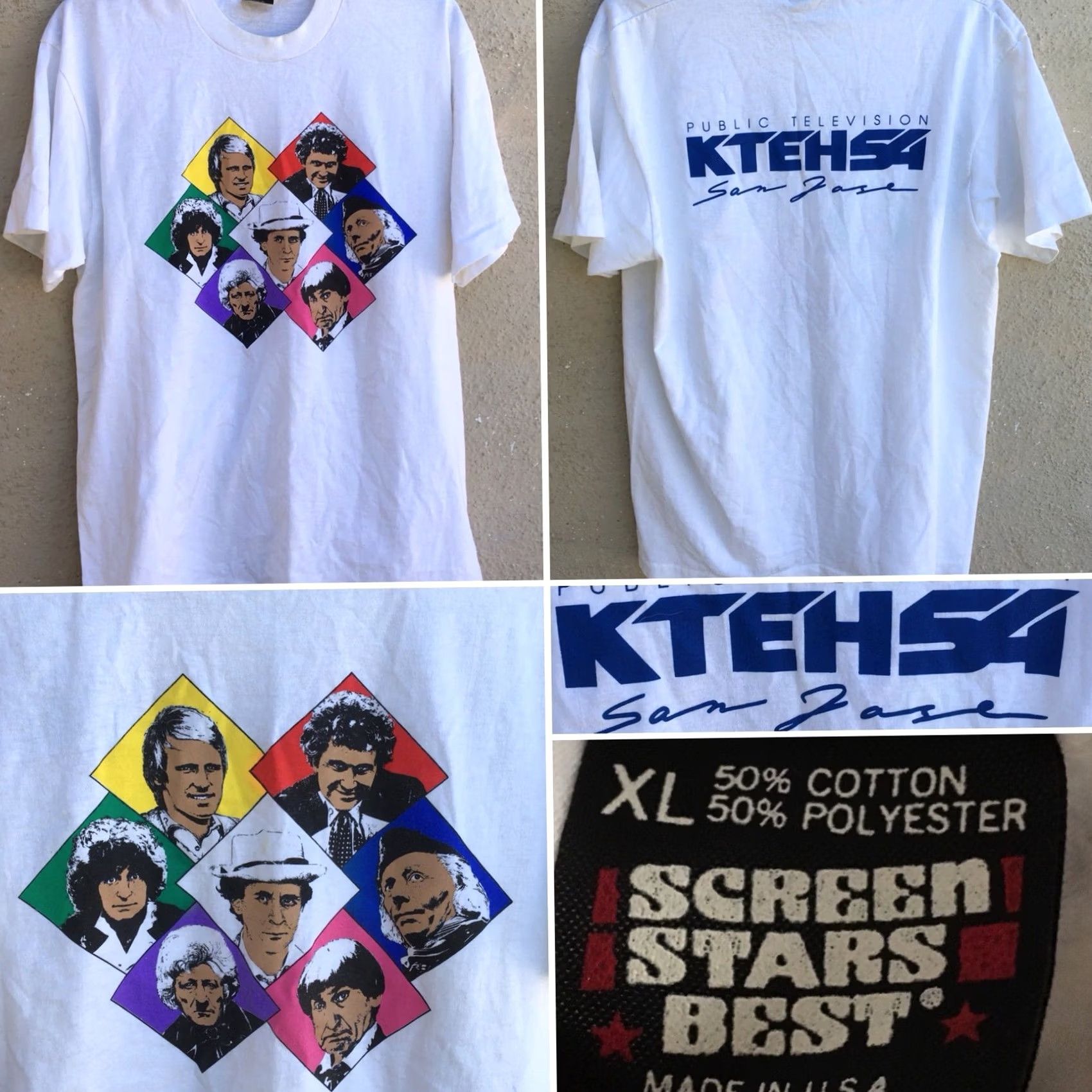 Vintage VINTAGE Screen Stars White Graphic Tee XL Men 1980s TShirt Public Television San Jose Celebrity Faces 80s Size US XL / EU 56 / 4 - 7 Thumbnail