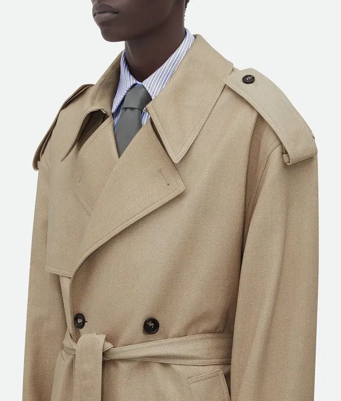 Bottega Veneta o1w1db10525 Printed Leather Mouline Twill Trench Coat Beige Size US L / EU 52-54 / 3 - 4 Thumbnail