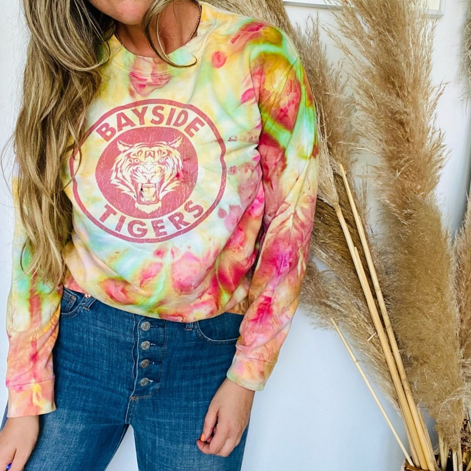 Vintage VINTAGE Yellow Pink Green Rainbow Tie Dye Crew Sweatshirt Size S / US 4 / IT 40 - 1 Thumbnail