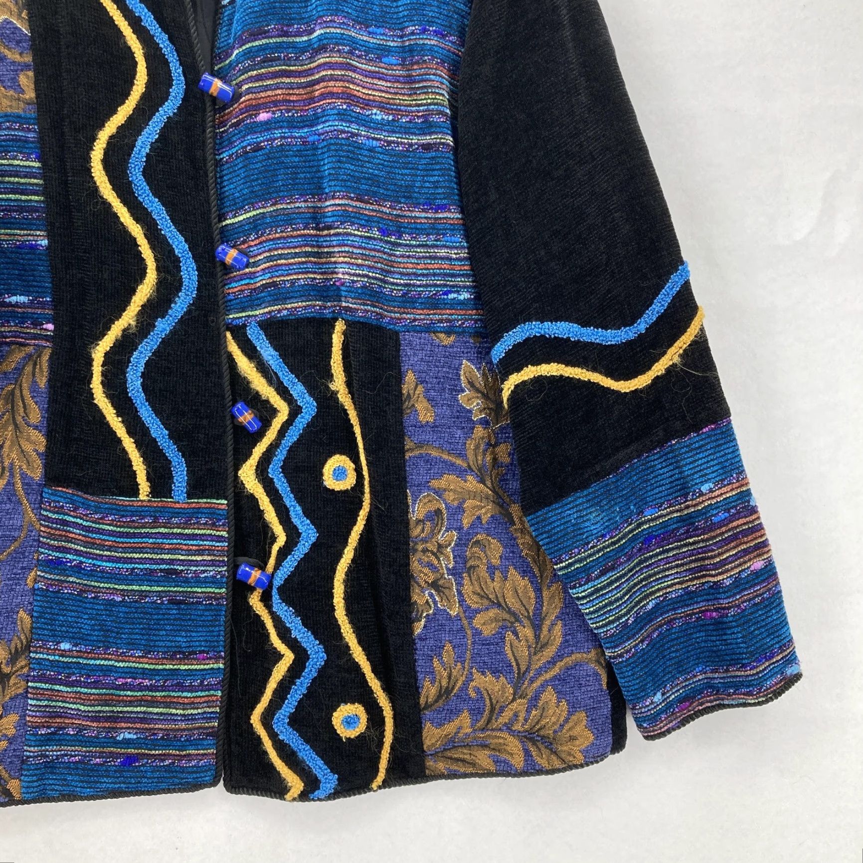 Vintage VINTAGE Julia K Jacket Womens M Black Blue Patchwork Artsy Beaded Toggle Boho VTG Ladies 80s/90s Inspired Size M / US 6-8 / IT 42-44 - 3 Thumbnail