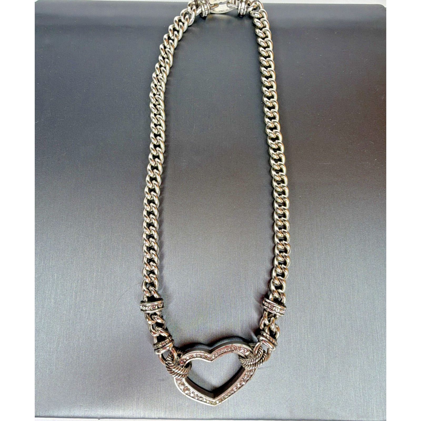 Brighton Brighton Silver Tone Chunky Chain Pave Open Heart Necklace Size ONE SIZE - 2 Thumbnail