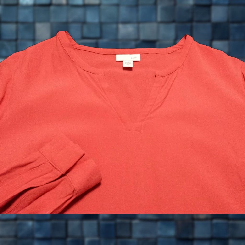J. Jill J.Jill Womens Shirt PXS Petite Long Sleeve V-Neck Tie Front Solid Orange Rayon Size XS / US 0-2 / IT 36-38 - 1 Thumbnail