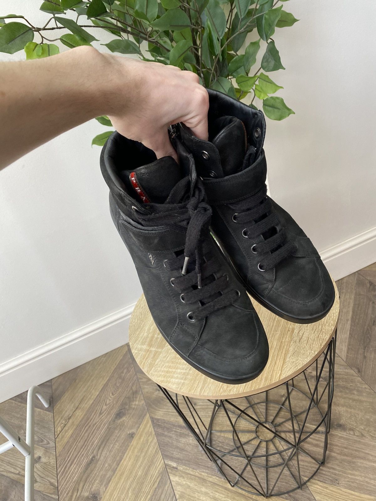 Prada LUXURY PRADA RED TAB HIGH-TOP SNEAKERS SHOES Size US 8.5 / EU 41-42 - 15 Thumbnail