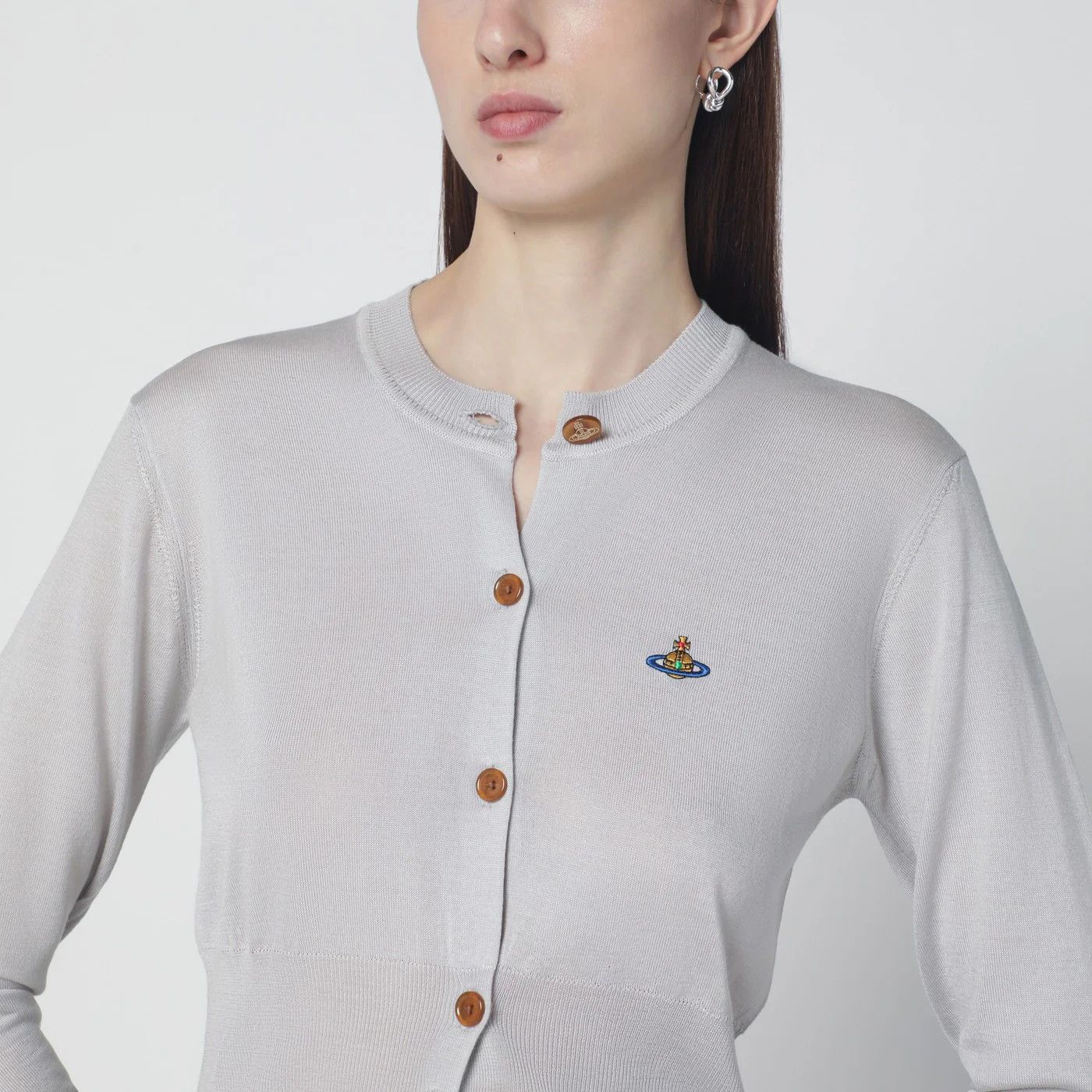 Vivienne Westwood o1d2blof0526 Cropped Wool And Silk Cardigan in Light Grey Size M / US 6-8 / IT 42-44 - 4 Thumbnail